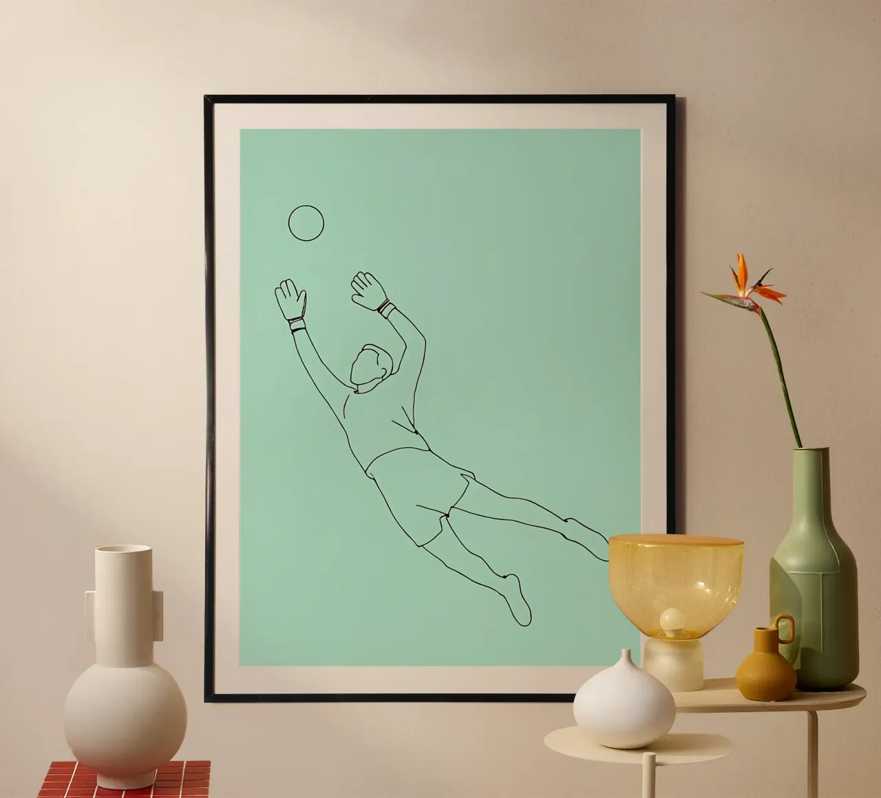 Gardien de but de football Dessin au trait minimaliste poster de Viv Line Art