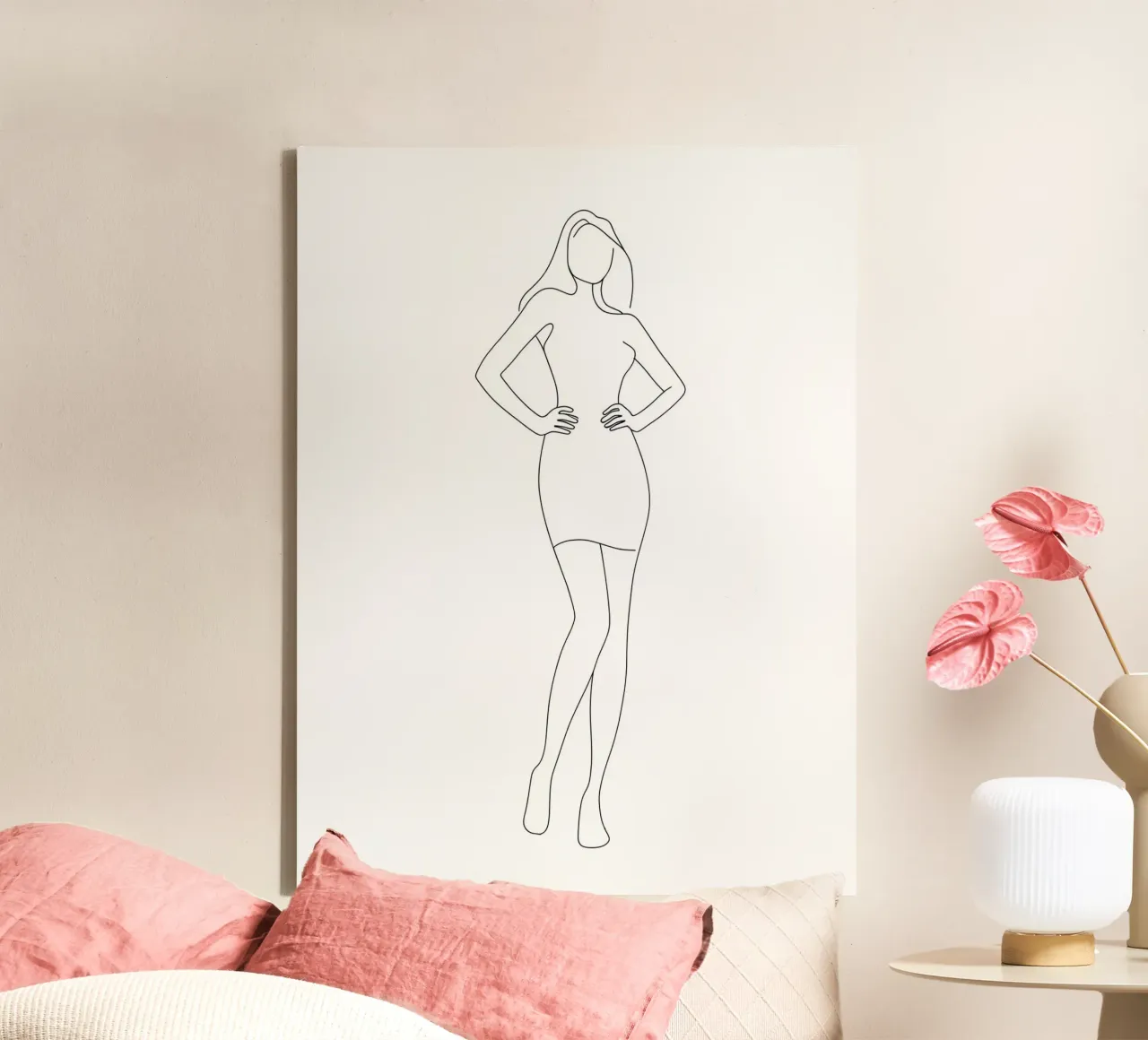 Donna alla moda Line Art minimalista tela con Cornice a cassetta da Viv Line Art