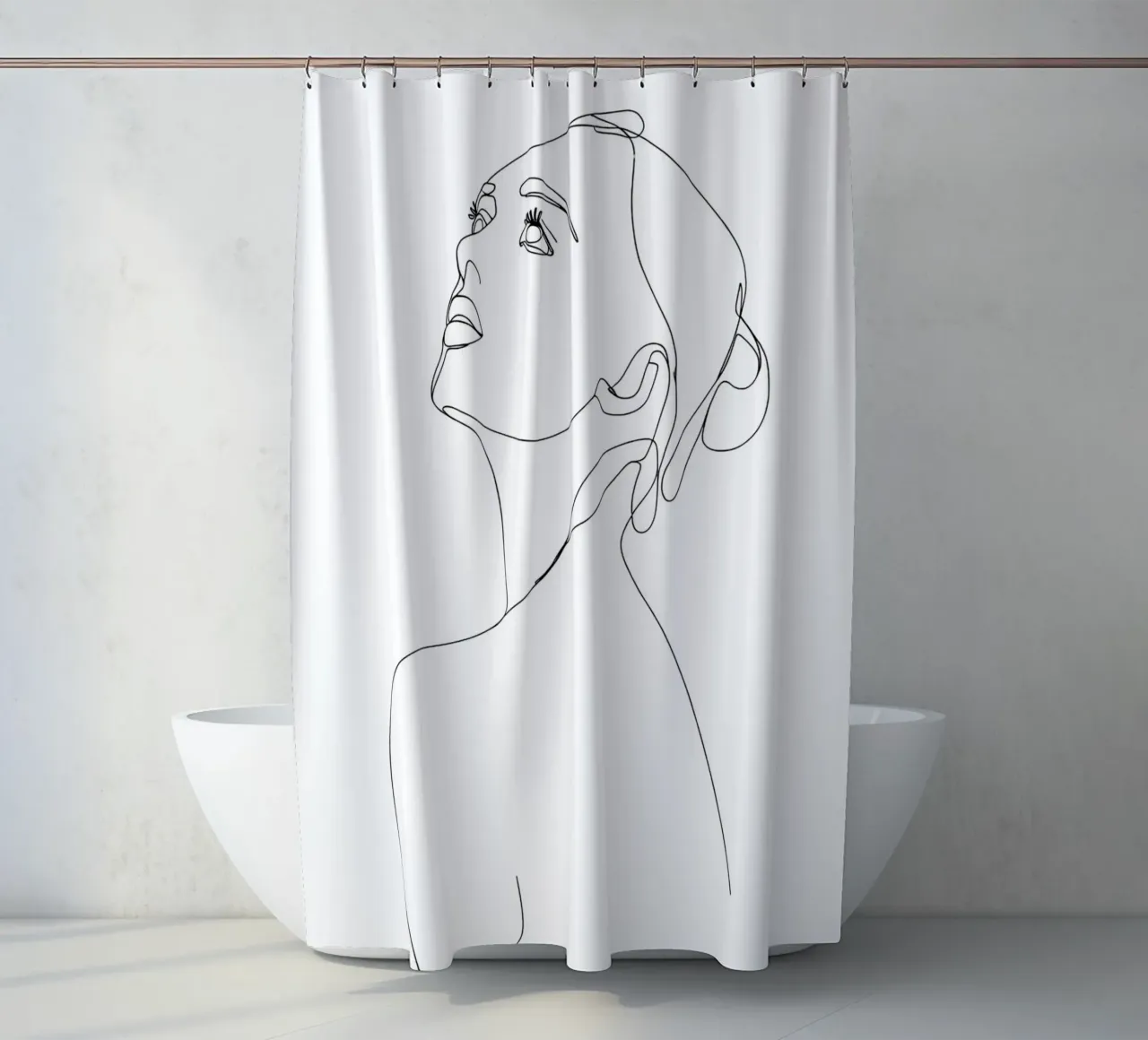 Woman Face Minimalist Line Art shower curtain by Viv Line Art