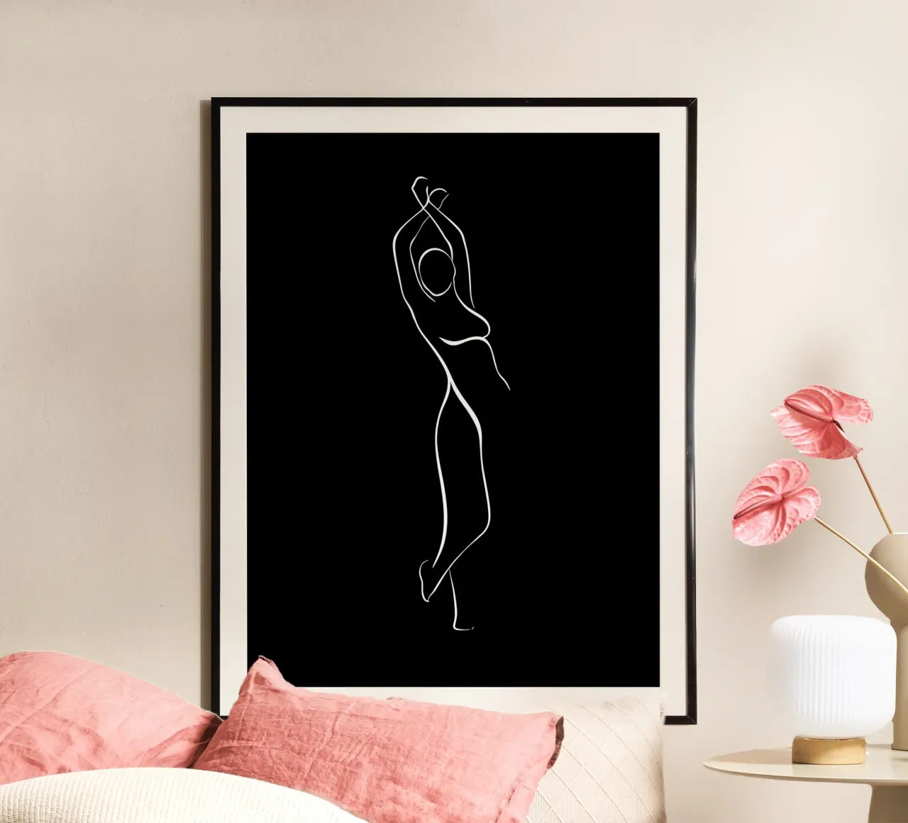 Frau Körper Minimalist Line Art Poster mit Aluminium Rahmen von Viv Line Art