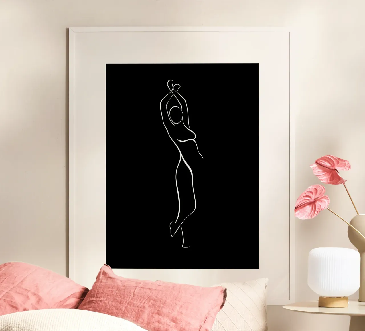 Frau Körper Minimalist Line Art Poster mit Aluminium Rahmen von Viv Line Art