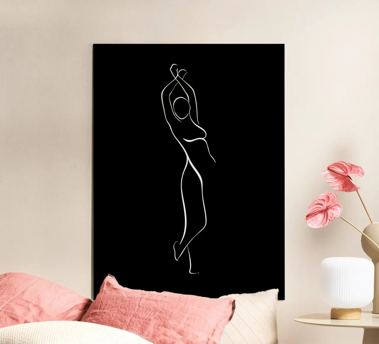 Frau Körper Minimalist Line Art Poster mit Aluminium Rahmen von Viv Line Art