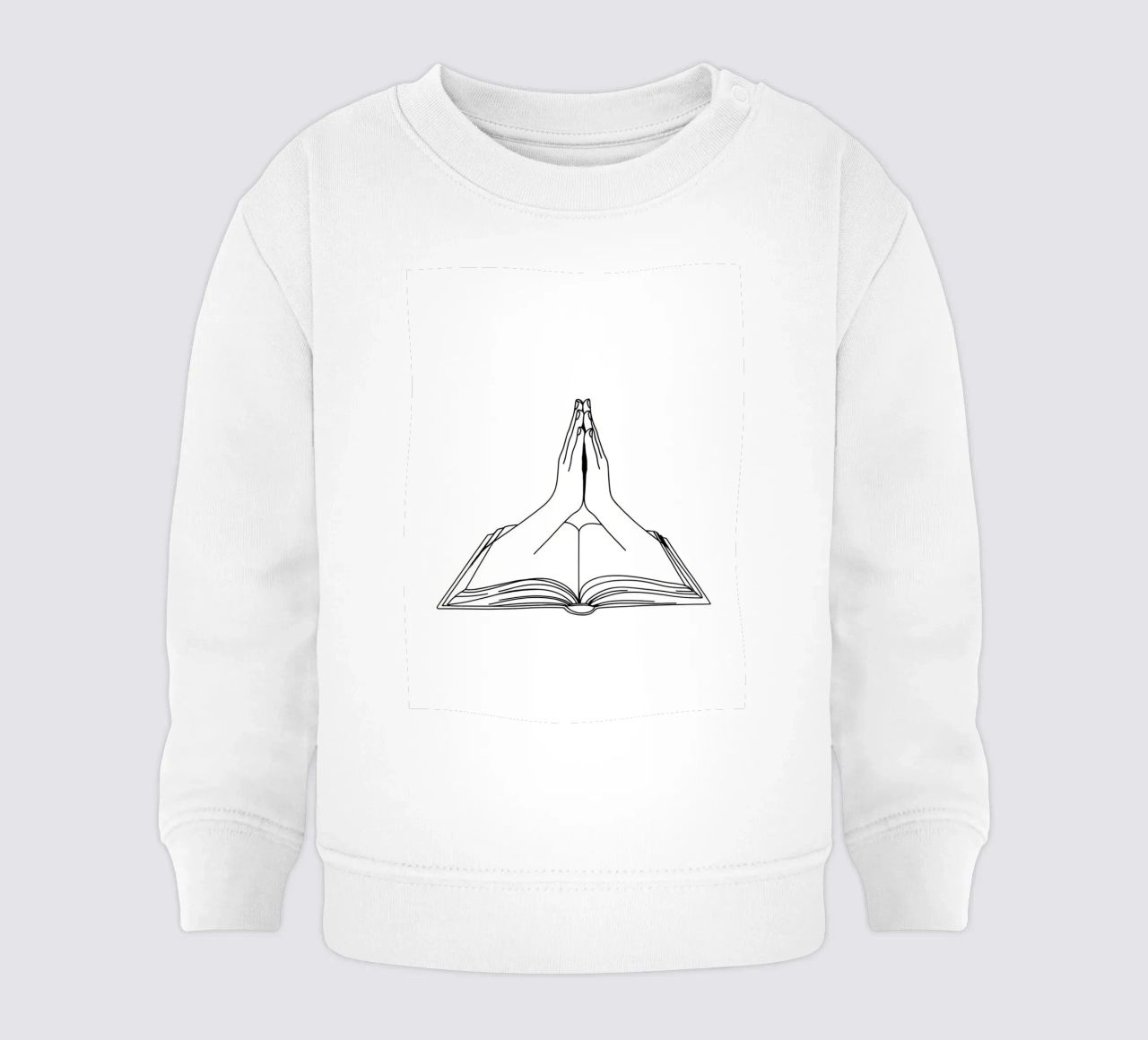 Mani in preghiera dal libro aperto Line Art minimalista felpa neonato da Viv Line Art
