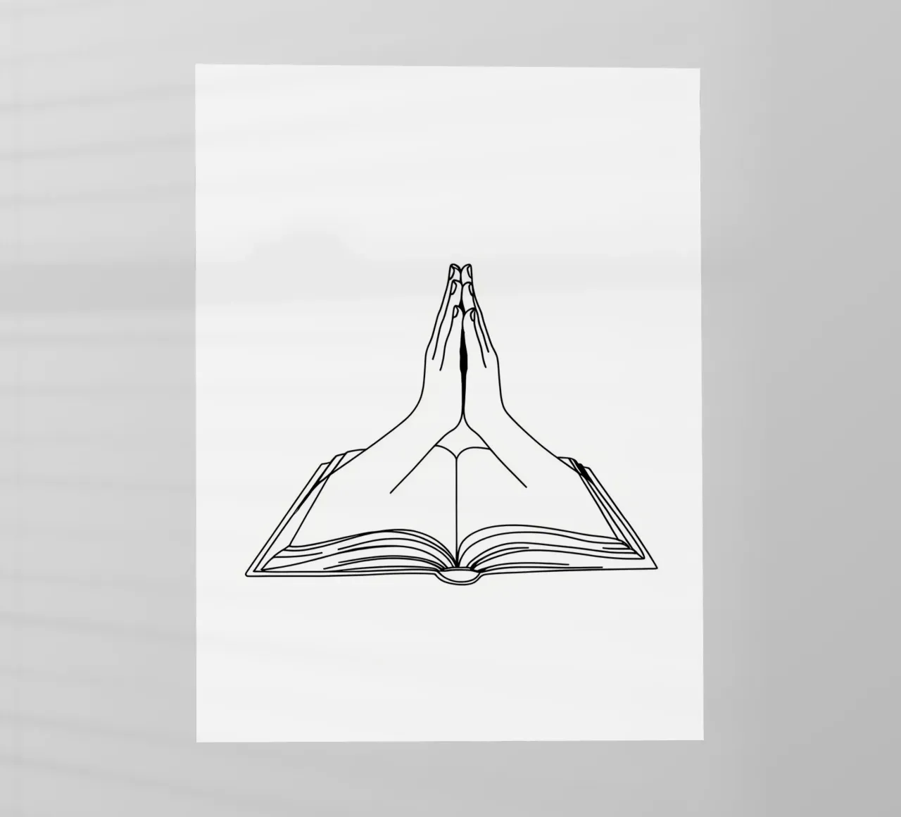 Mani in preghiera dal libro aperto Line Art minimalista pellicola backlit da Viv Line Art