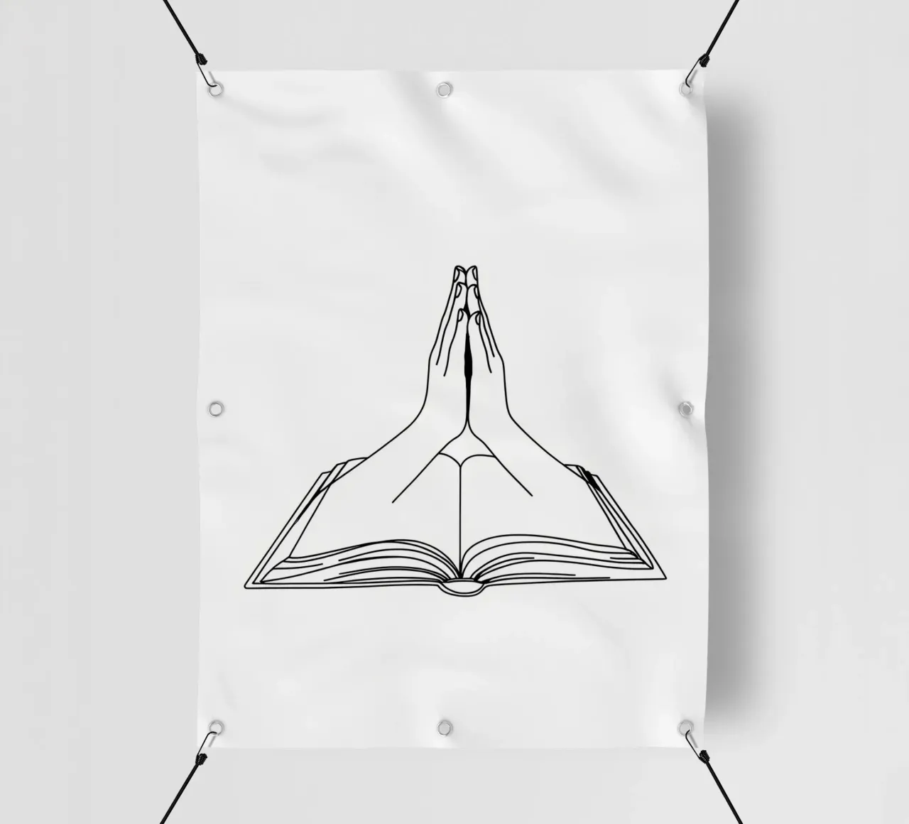 Mani in preghiera dal libro aperto Line Art minimalista telo in pvc da Viv Line Art