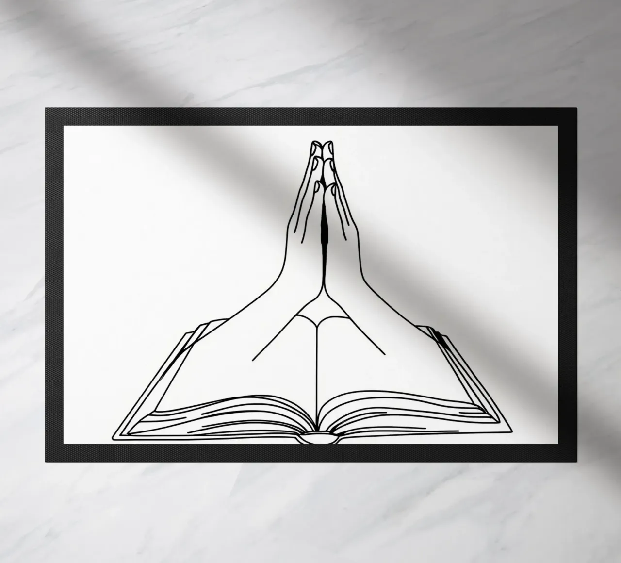 Mani in preghiera dal libro aperto Line Art minimalista zerbino da Viv Line Art