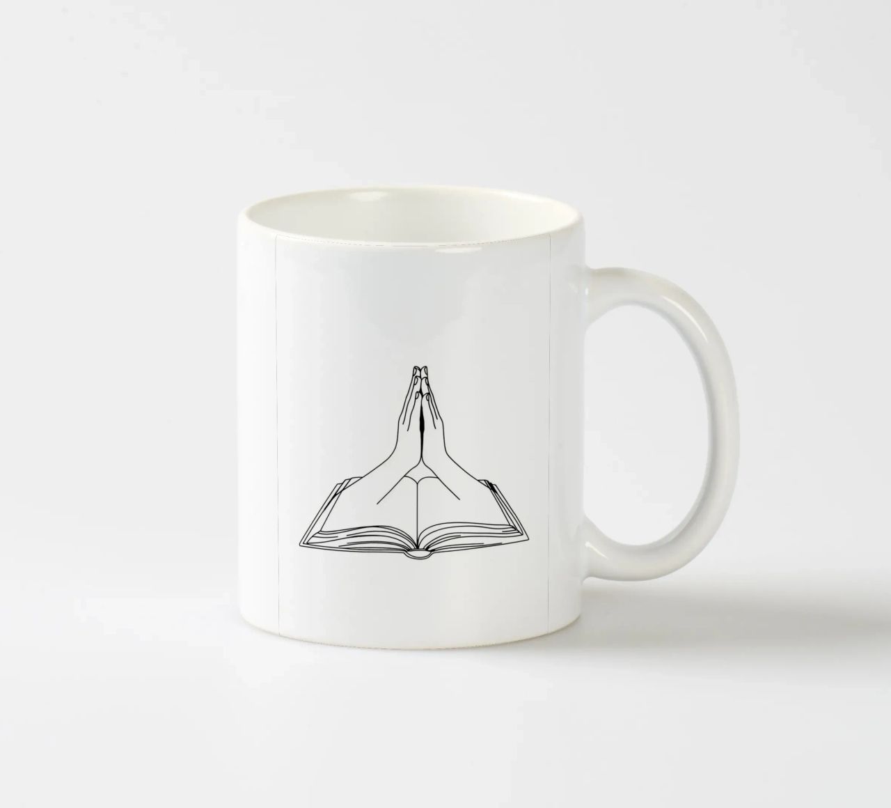 Mani in preghiera dal libro aperto Line Art minimalista tazza in ceramica da Viv Line Art