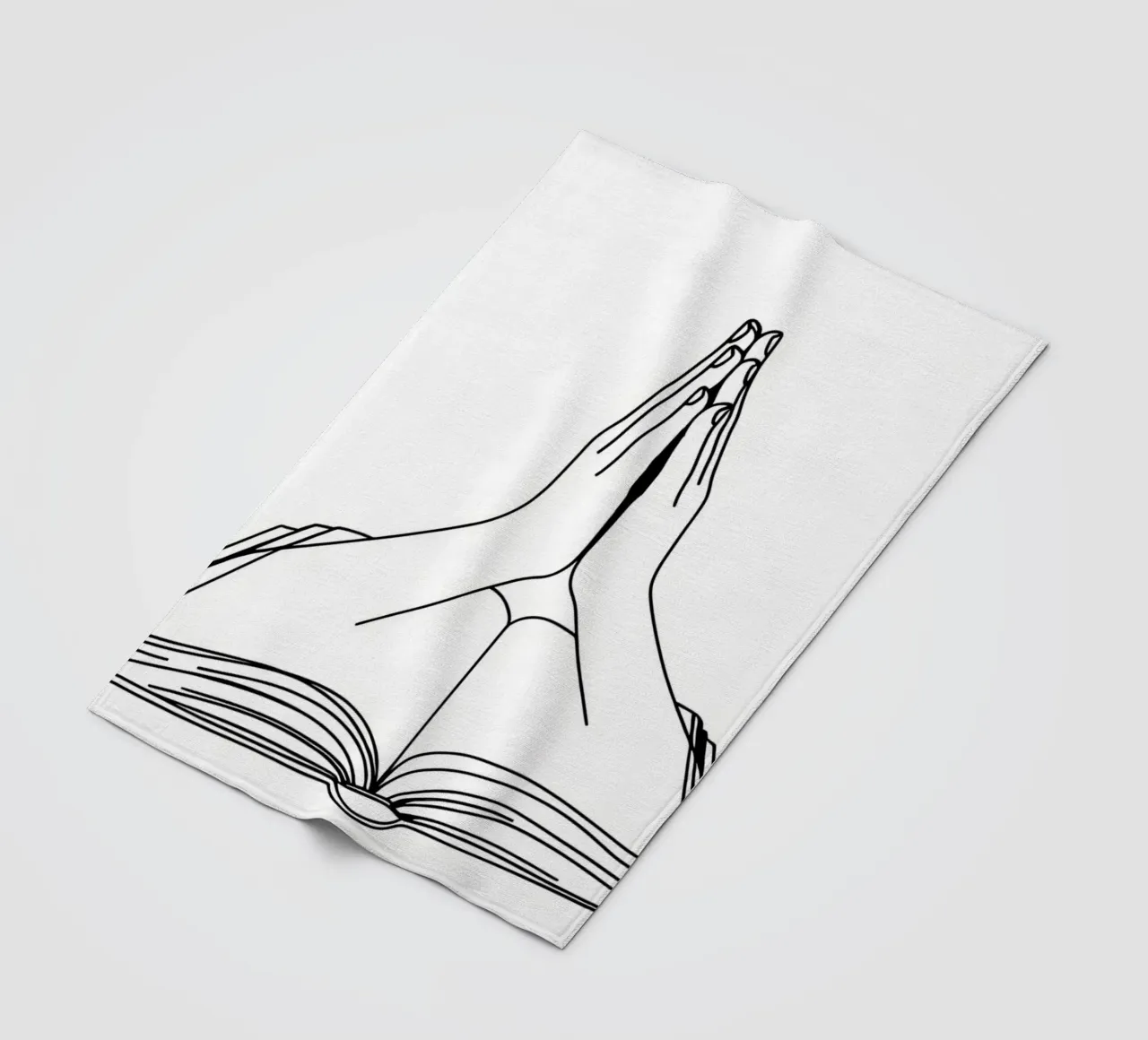 Mani in preghiera dal libro aperto Line Art minimalista coperta in pile da Viv Line Art