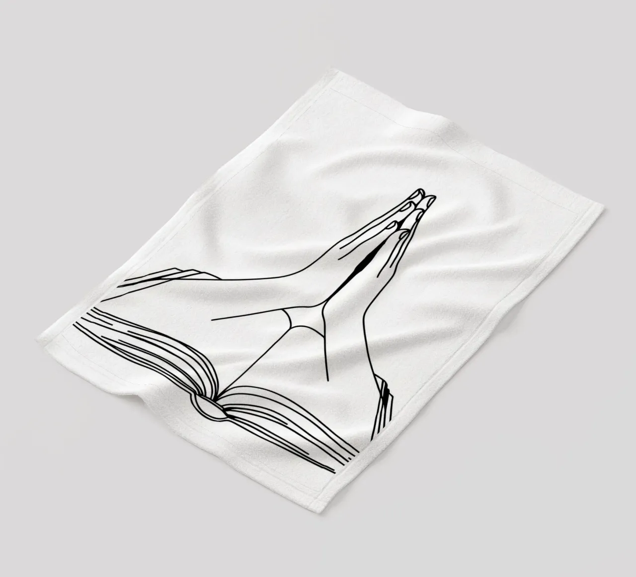 Mani in preghiera dal libro aperto Line Art minimalista coperta in pile da Viv Line Art
