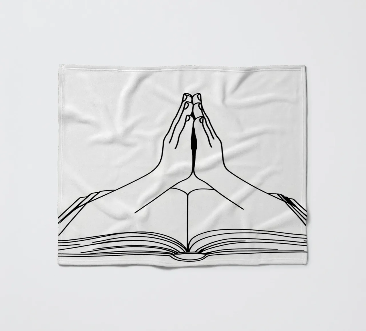 Mani in preghiera dal libro aperto Line Art minimalista coperta in pile da Viv Line Art