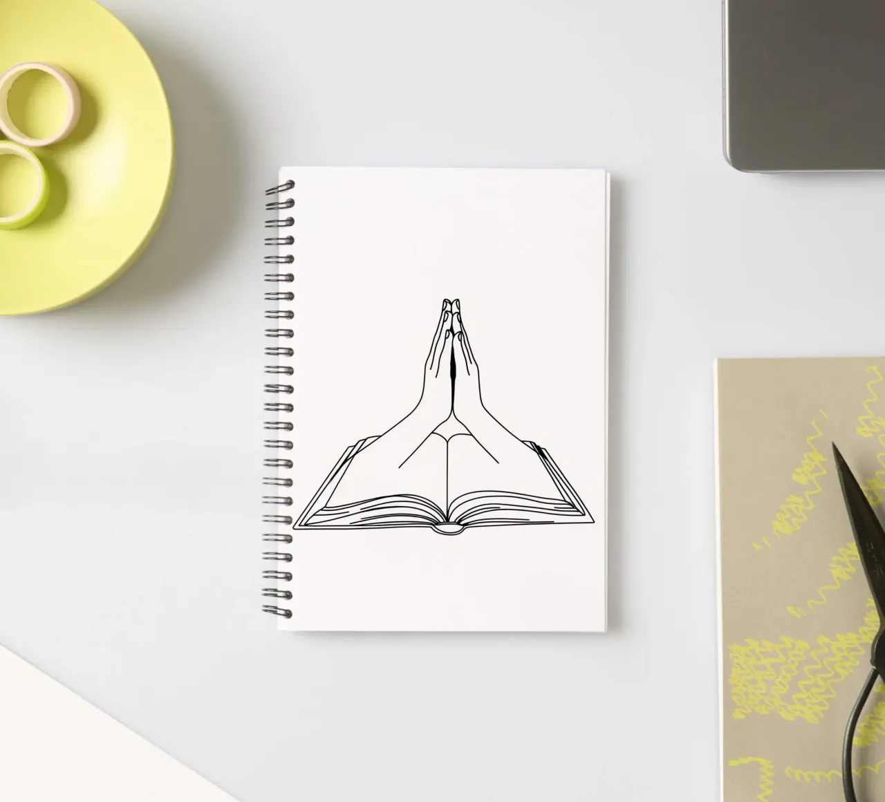 Praying Hands From Open Book Minimalist Line Art spiral notebook by Viv Line Art