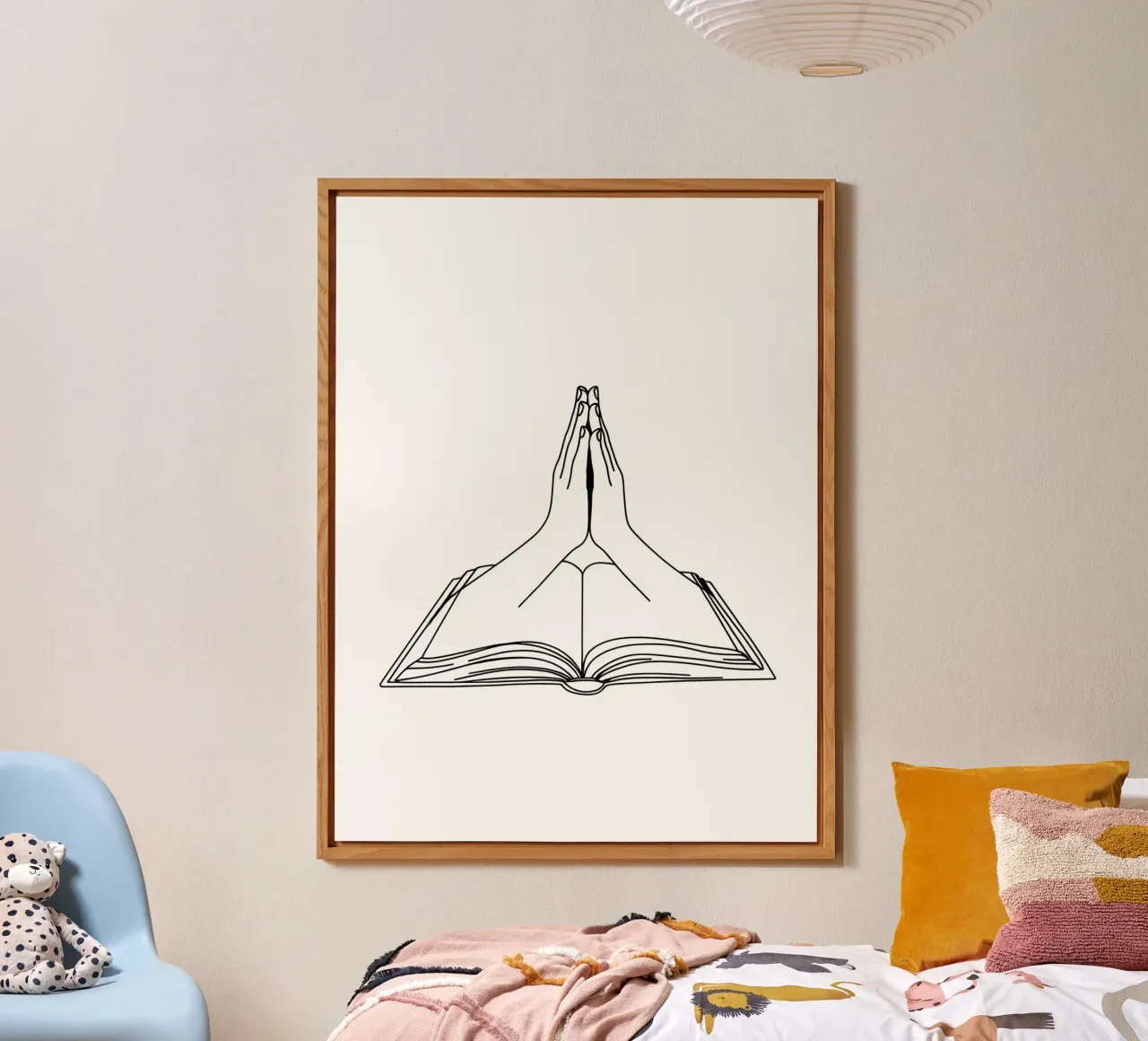 Manos en oración de Open Book Minimalist Line Art aluminio dibond de Viv Line Art