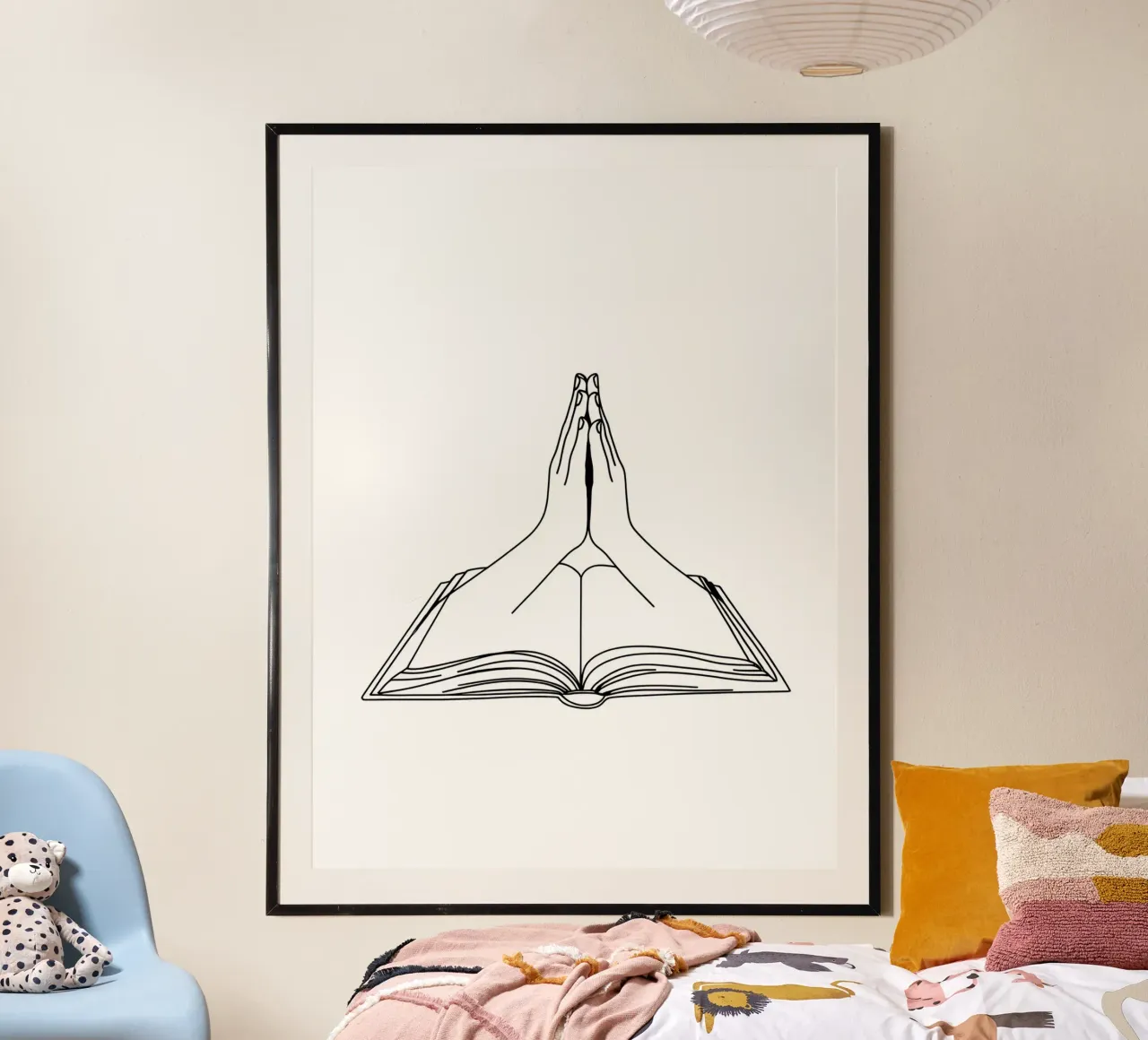 Manos en oración de Open Book Minimalist Line Art hahnemühle de Viv Line Art