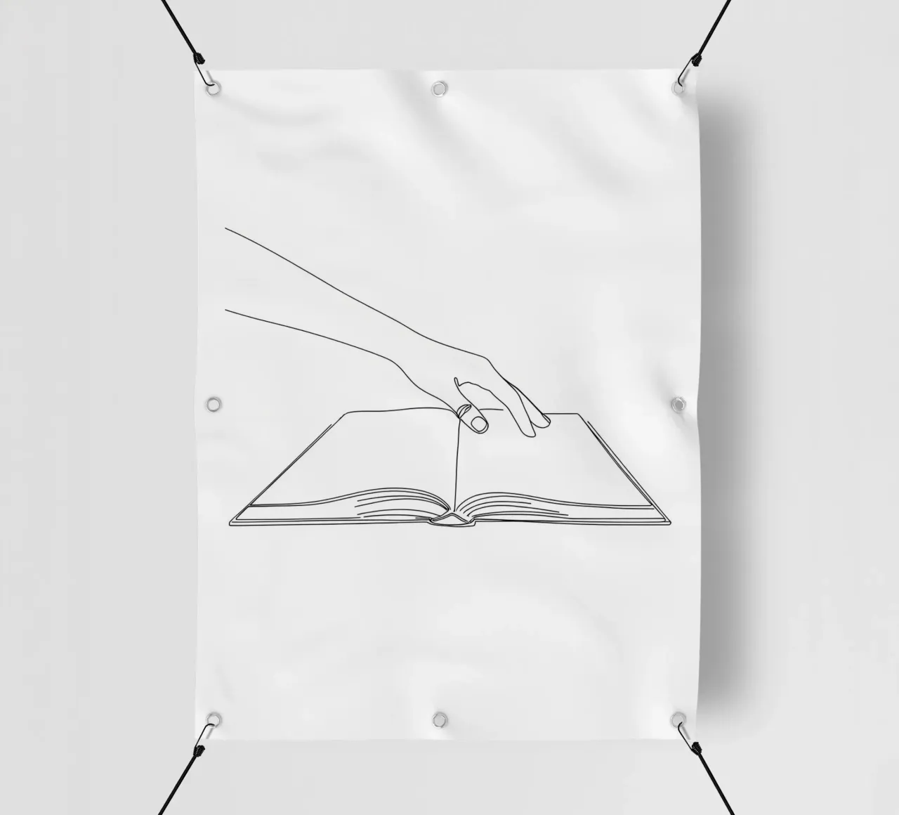 Mani sul libro Arte lineare minimalista telo in pvc da Viv Line Art