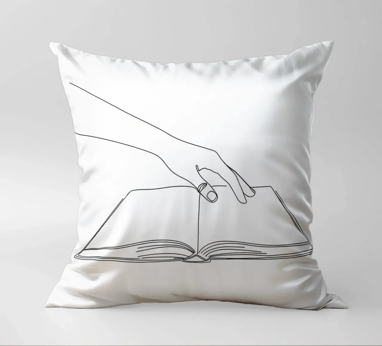 Mani sul libro Arte lineare minimalista cuscino da Viv Line Art