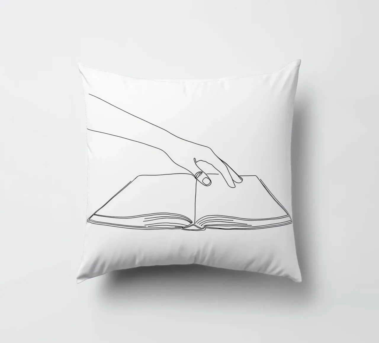 Mani sul libro Arte lineare minimalista cuscino da Viv Line Art