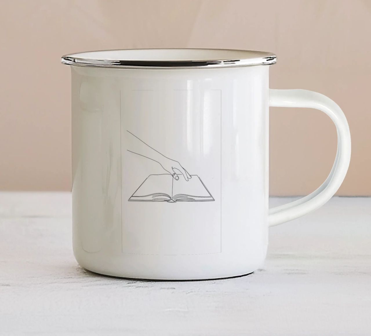Mani sul libro Arte lineare minimalista tazza in smalto da Viv Line Art
