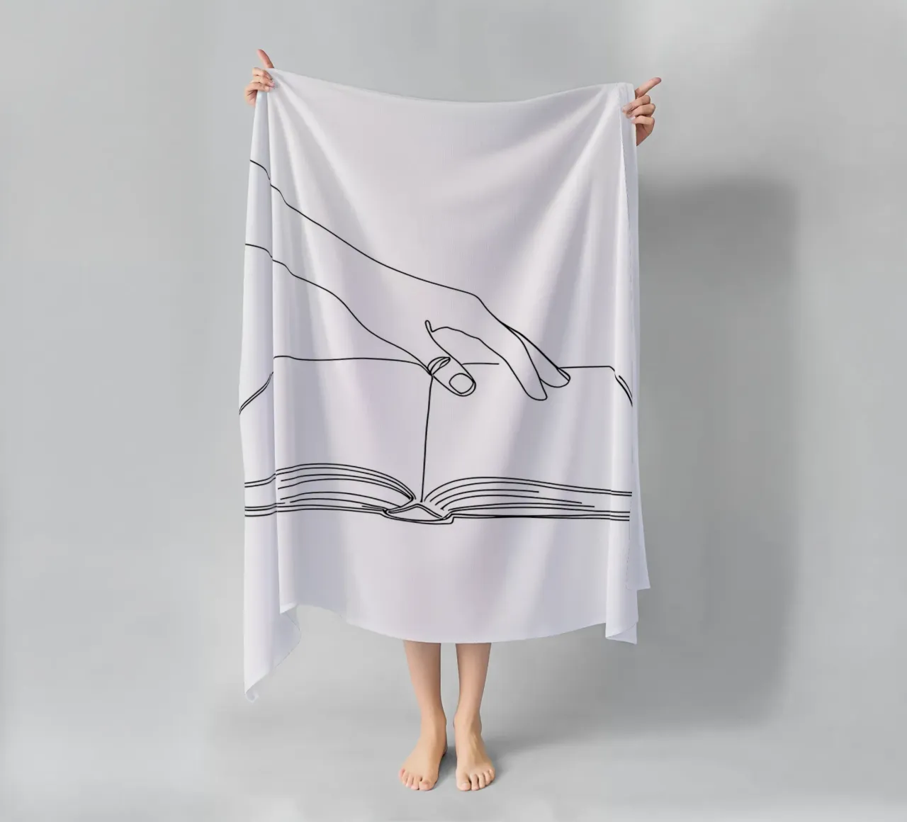 Mani sul libro Arte lineare minimalista telo mare da Viv Line Art