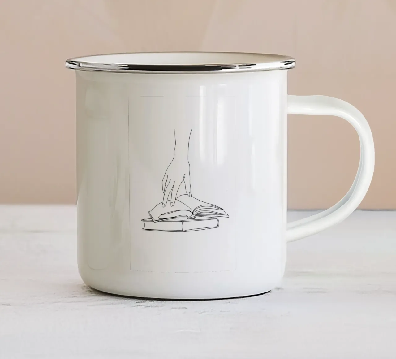 Hands On Book 2 Dessin au trait minimaliste mug en émail de Viv Line Art