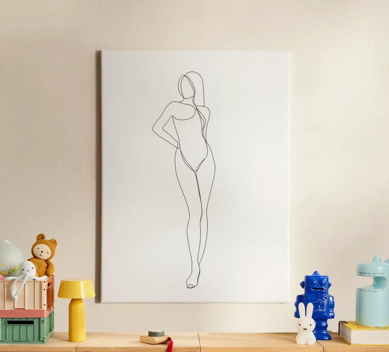 Frau Körper Minimalist Line Art Leinwand mit Schattenfugenrahmen von Viv Line Art