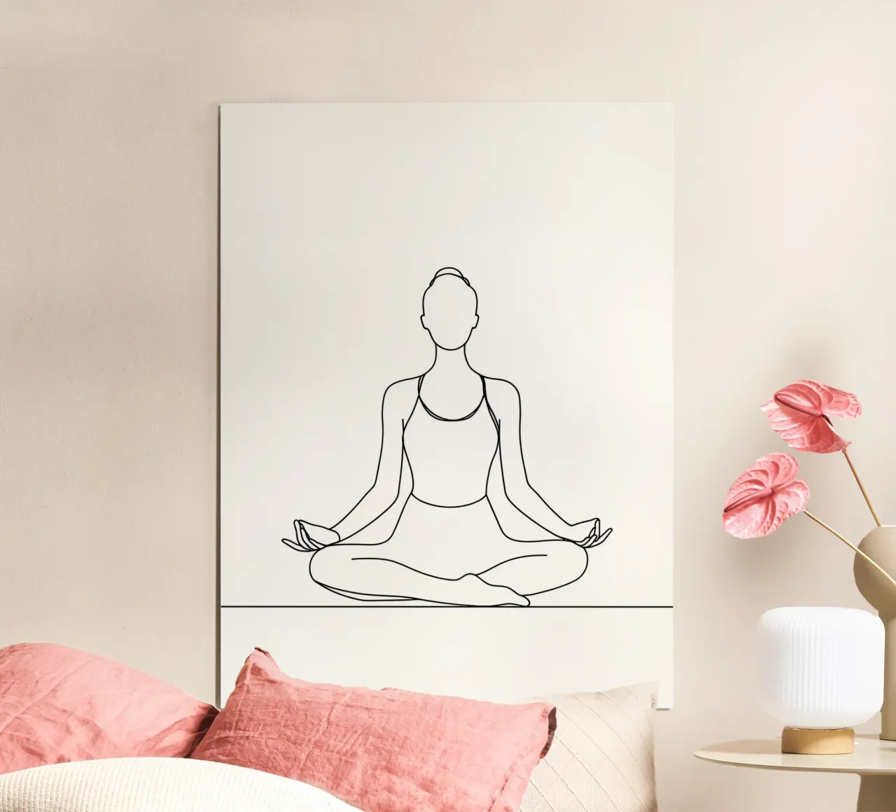 Yoga Donna Line Art minimalista poster con telaio in legno da Viv Line Art