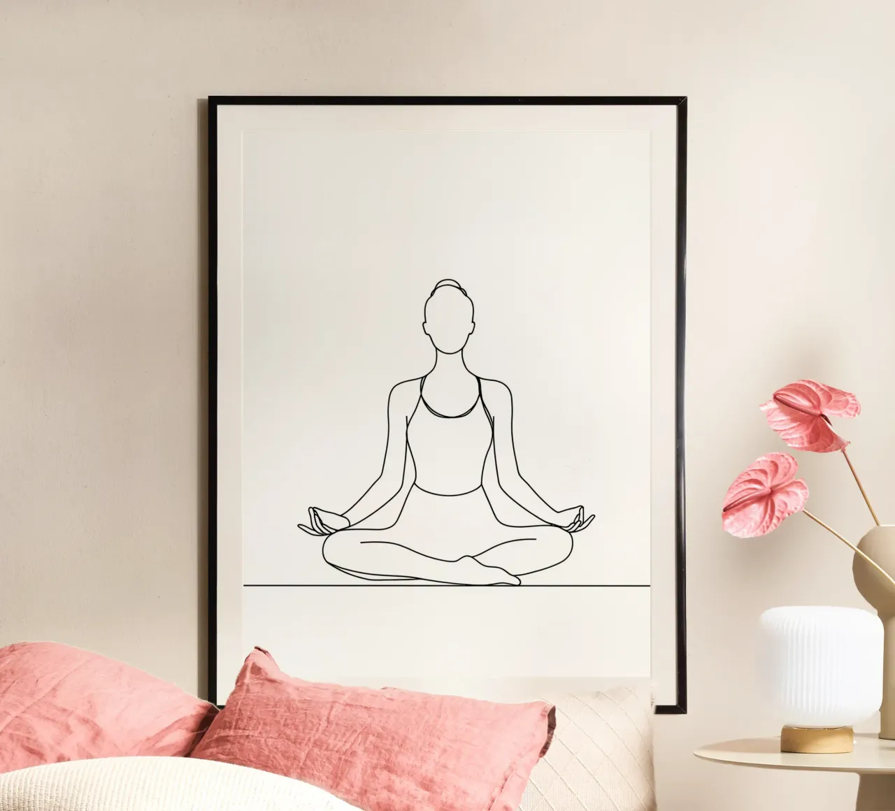 Yoga Donna Line Art minimalista poster con telaio in legno da Viv Line Art