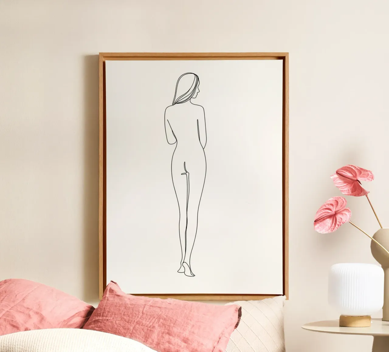 Frau Körper Minimalist Line Art Leinwand mit Schattenfugenrahmen von Viv Line Art