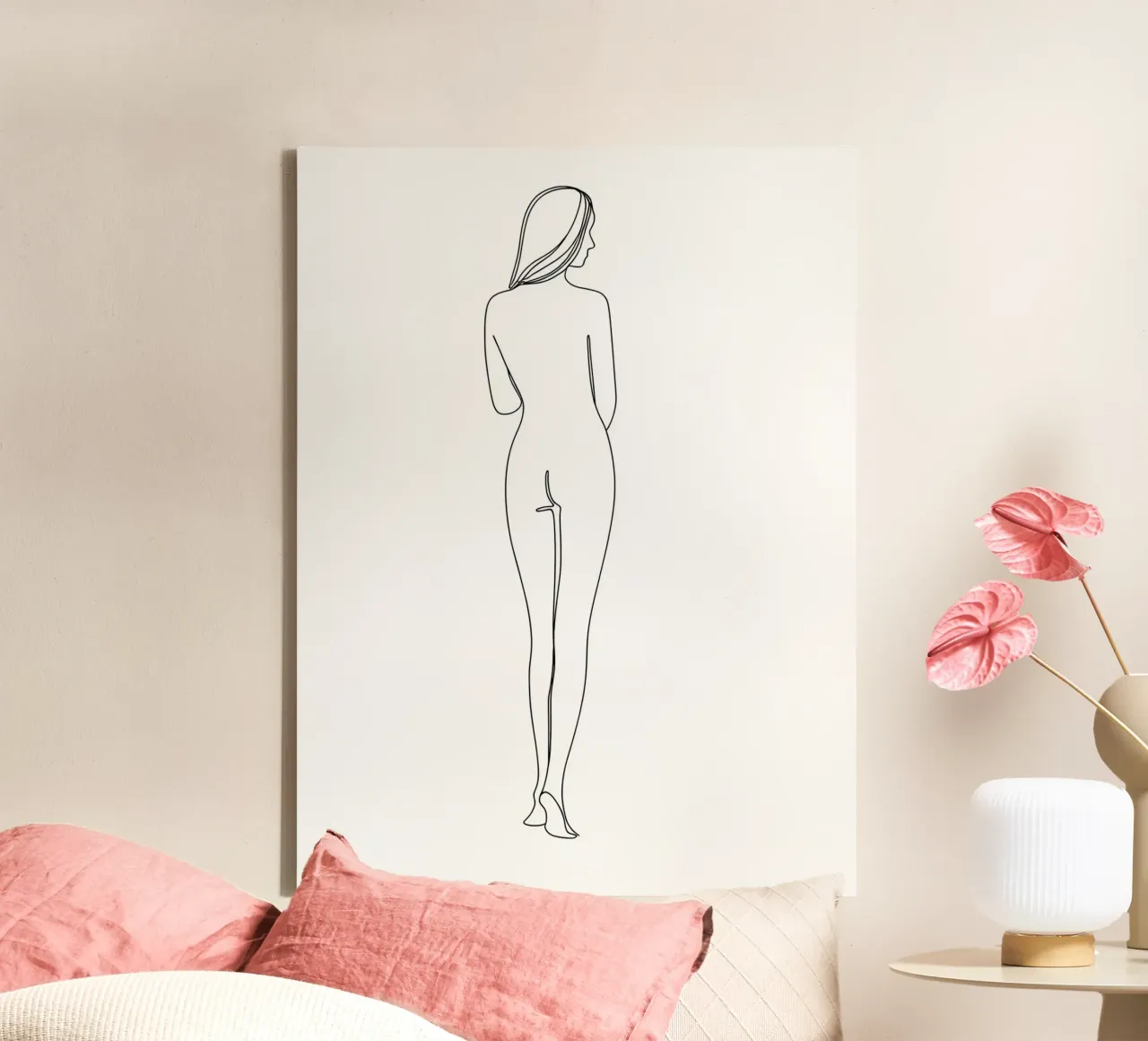 Frau Körper Minimalist Line Art Leinwand mit Schattenfugenrahmen von Viv Line Art