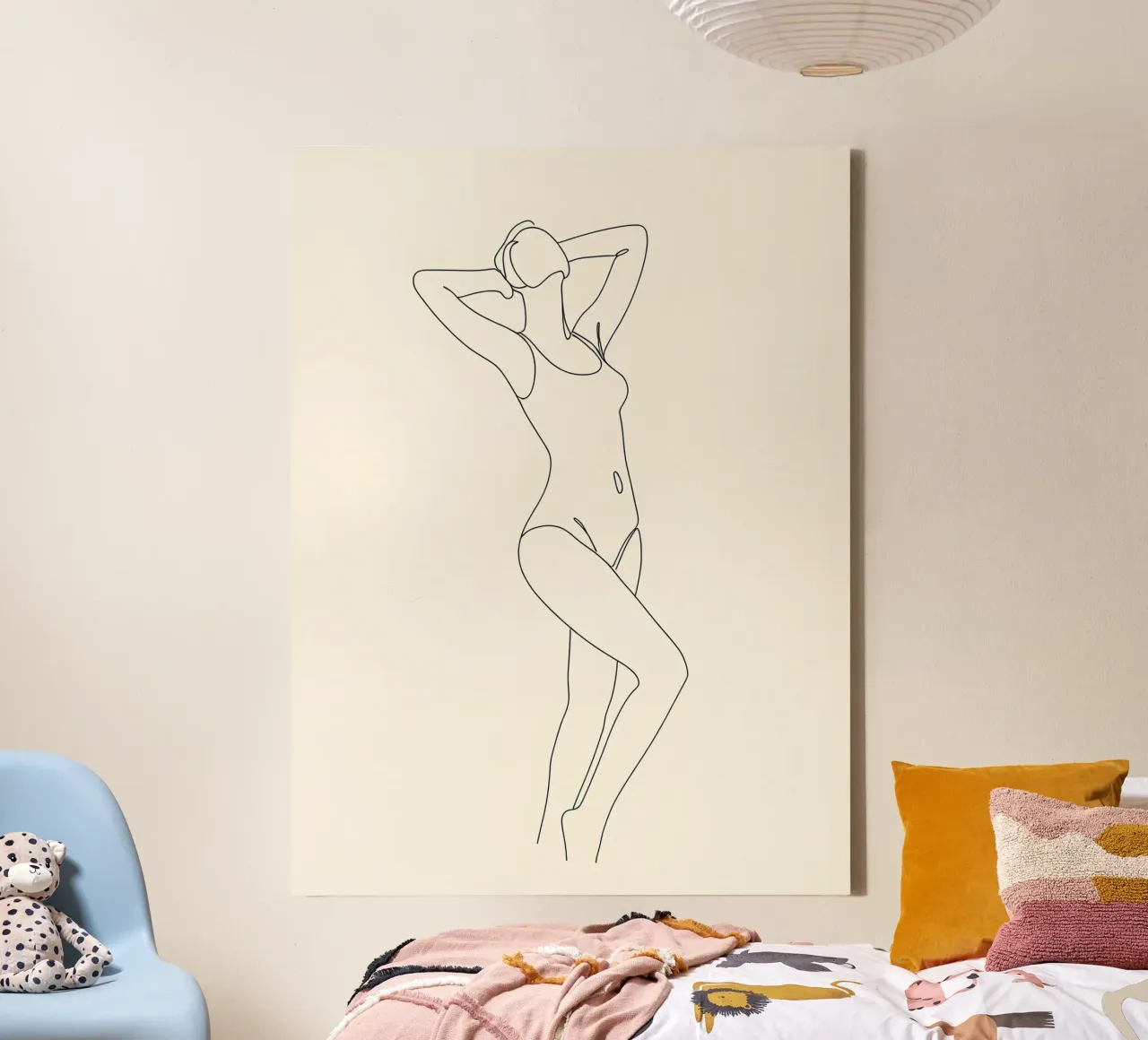 Frau Körper Minimalist Line Art Leinwand mit Schattenfugenrahmen von Viv Line Art