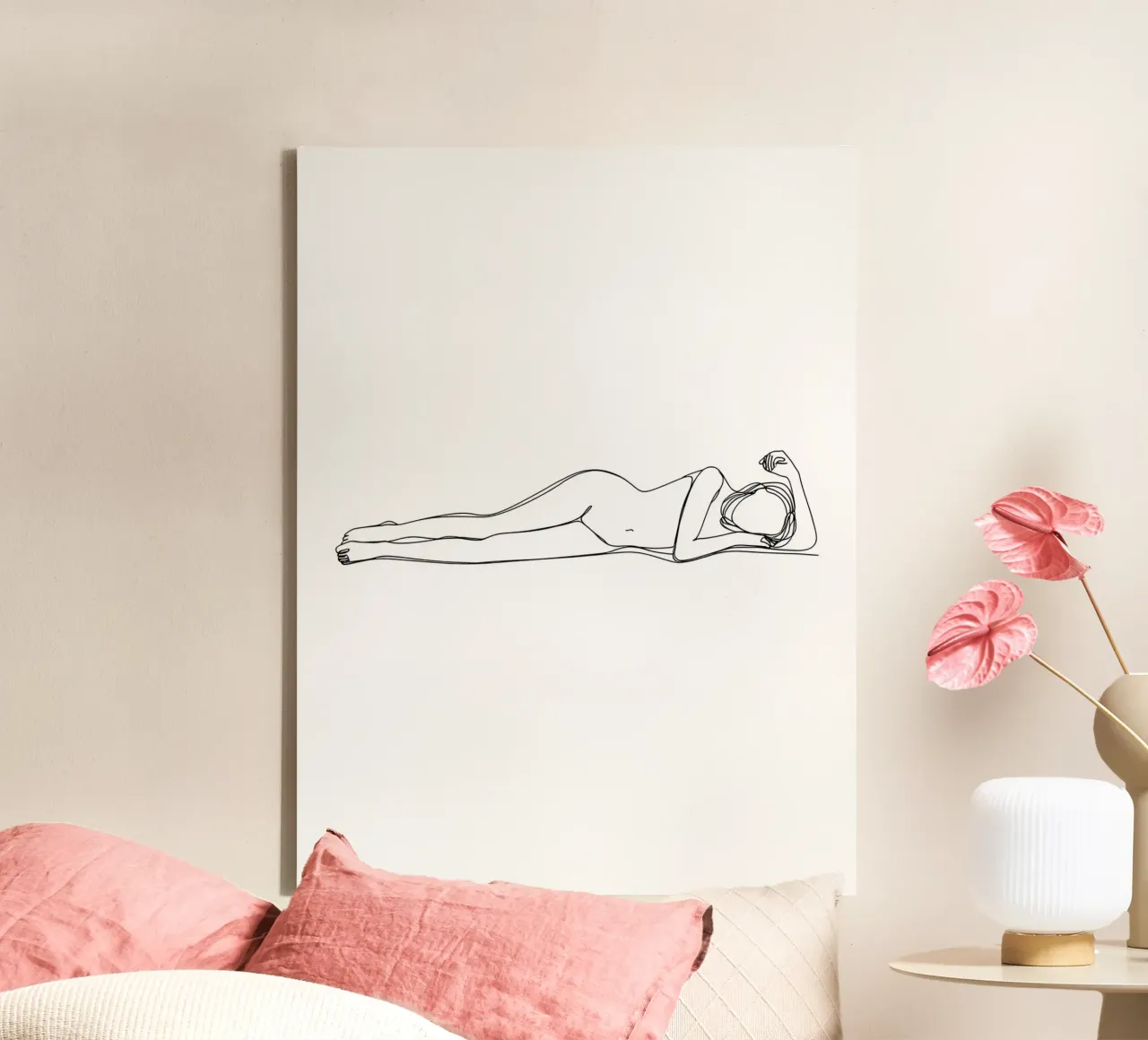 Frau Körper Minimalist Line Art Leinwand mit Schattenfugenrahmen von Viv Line Art