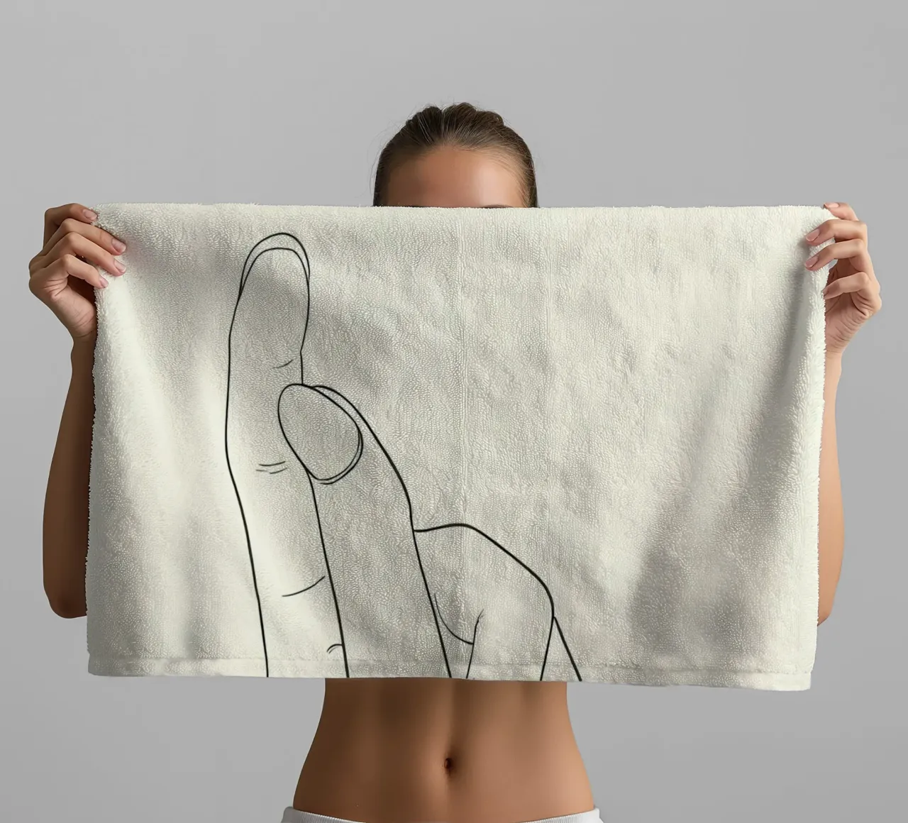 Hand Gesture Minimalist Line Art towel by Viv Line Art