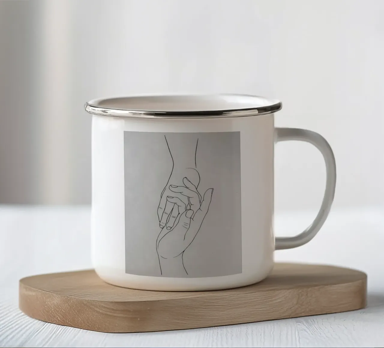Mani connesse Line Art minimalista tazza in smalto da Viv Line Art