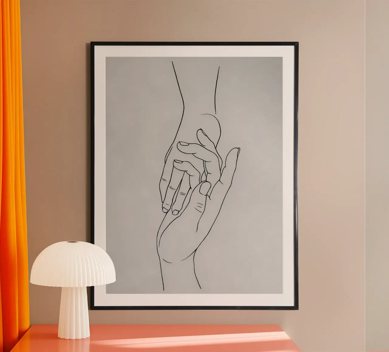Connected Hands Minimalist Line Art poster de Viv Line Art