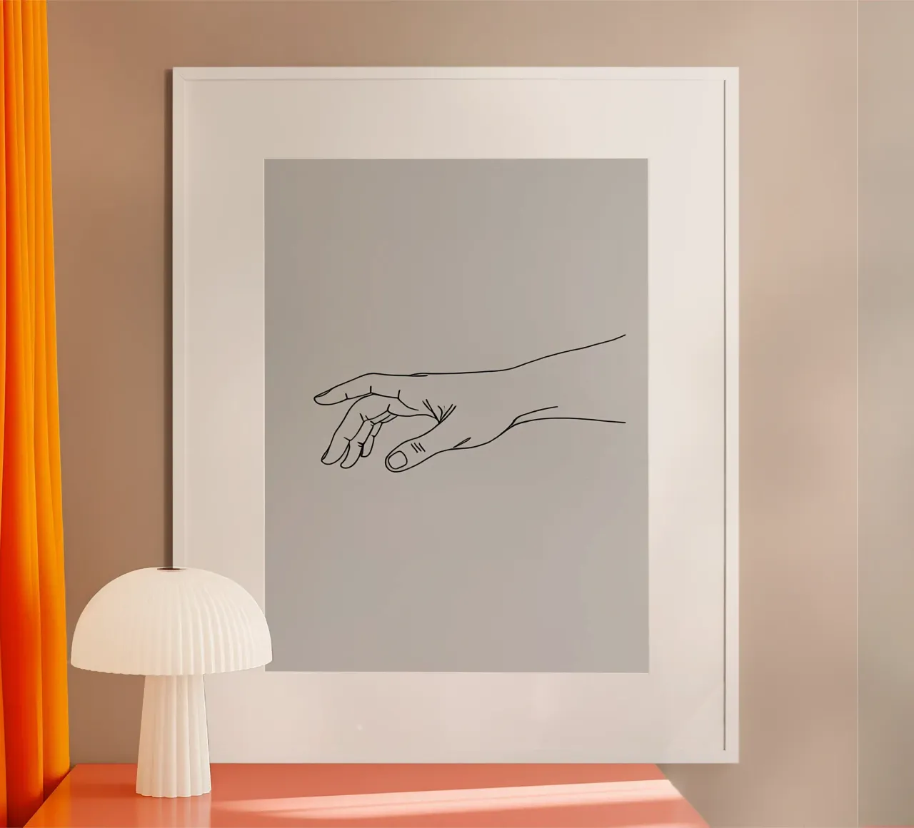 Mani che raggiungono 1 Arte lineare minimalista poster con telaio in alluminio da Viv Line Art