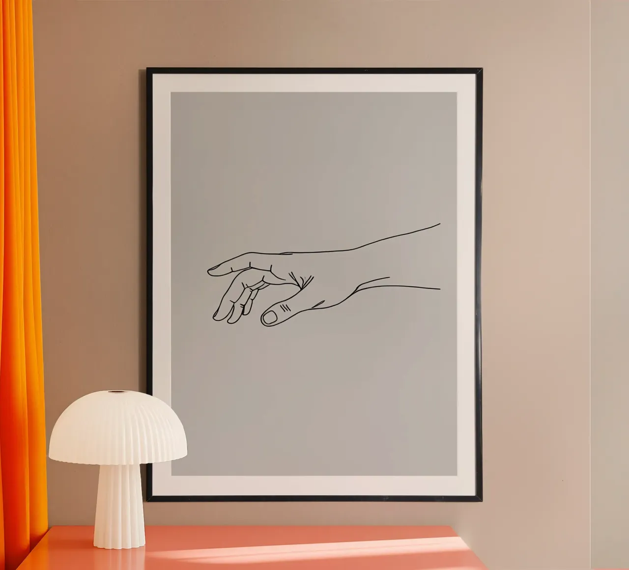 Mani che raggiungono 1 Arte lineare minimalista poster con telaio in alluminio da Viv Line Art