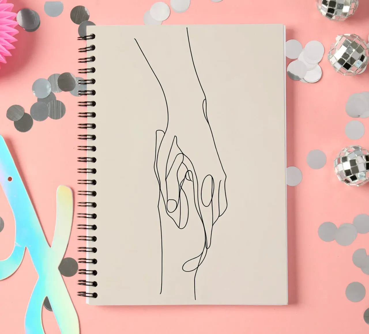 Connected Hands 2 Minimalist Line Art spiral notebook by Viv Line Art