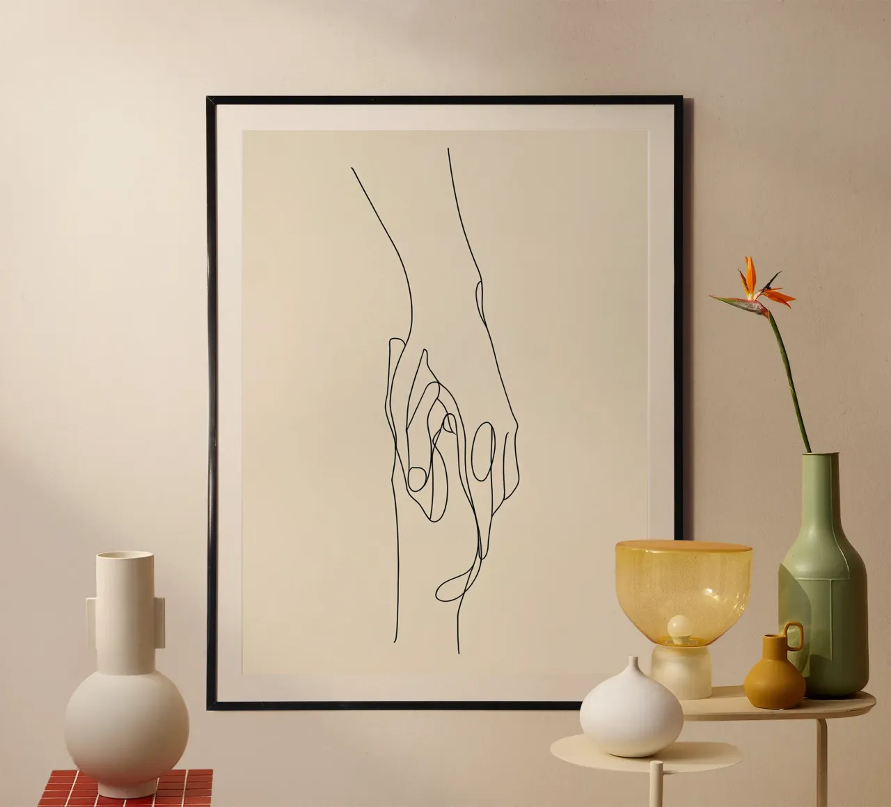 Mani connesse 2 Arte lineare minimalista carta hahnemühle da Viv Line Art