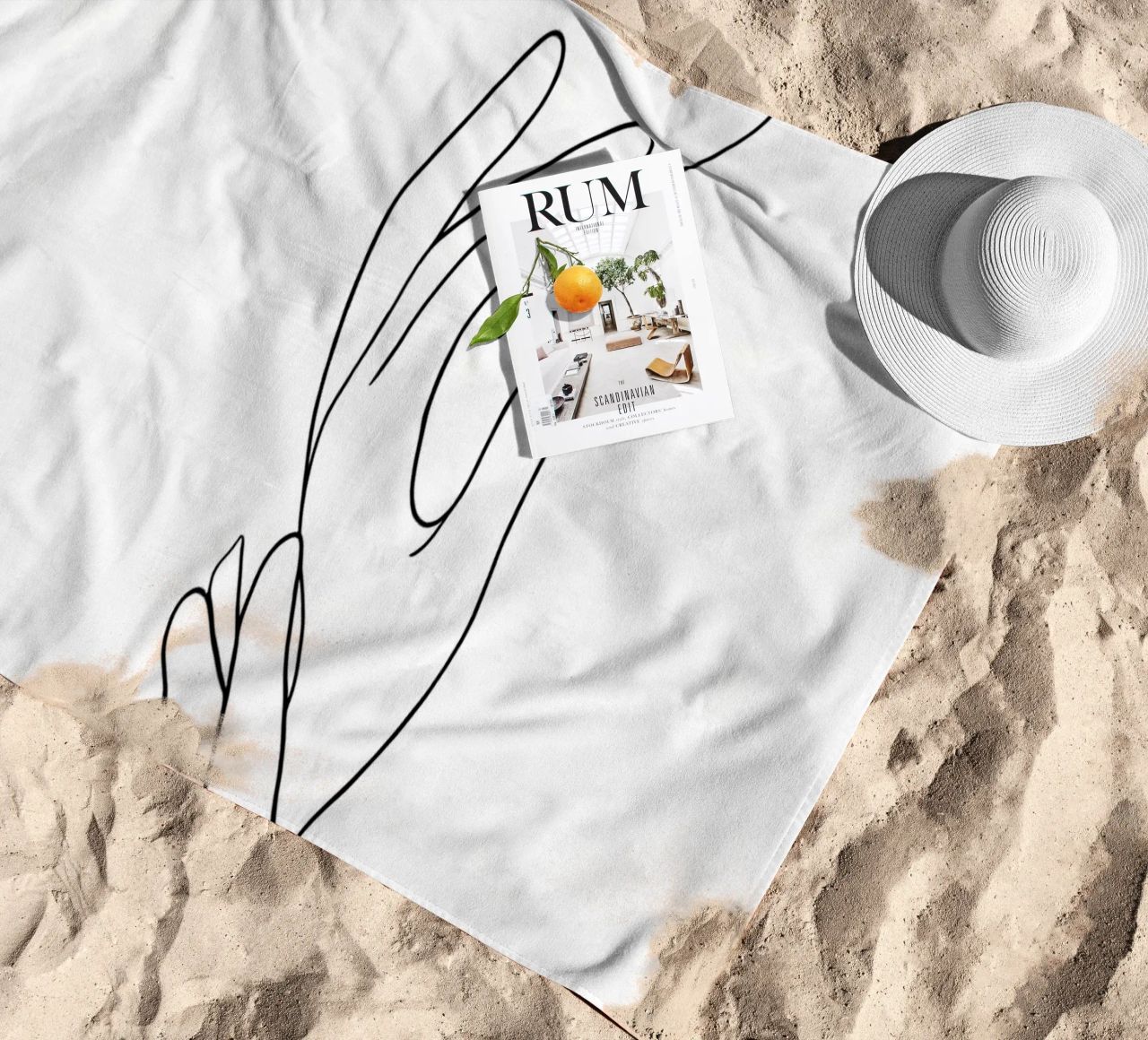 Mani connesse 3 arte lineare minimalista telo mare da Viv Line Art