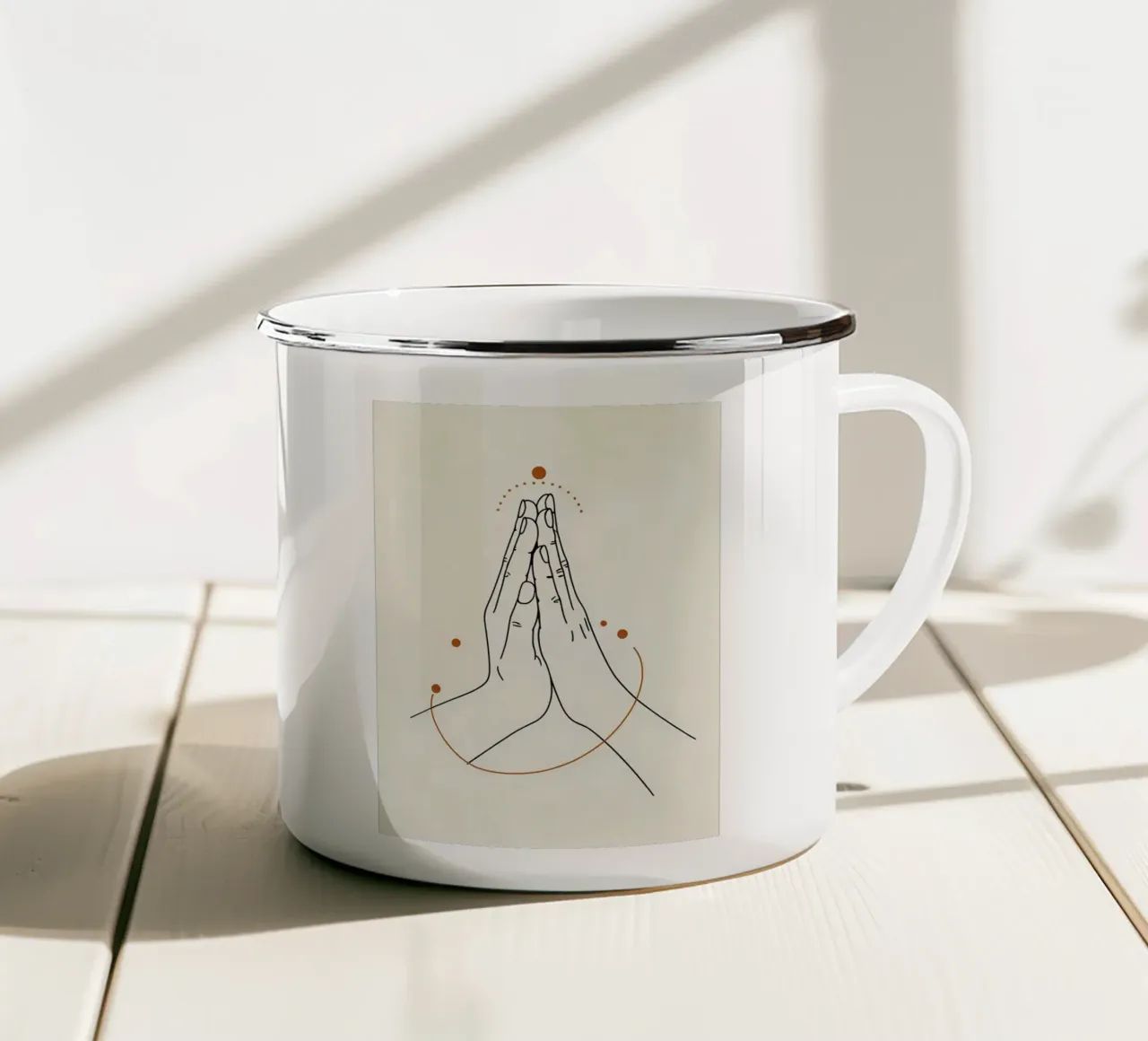 Mani in preghiera Line Art minimalista tazza in smalto da Viv Line Art