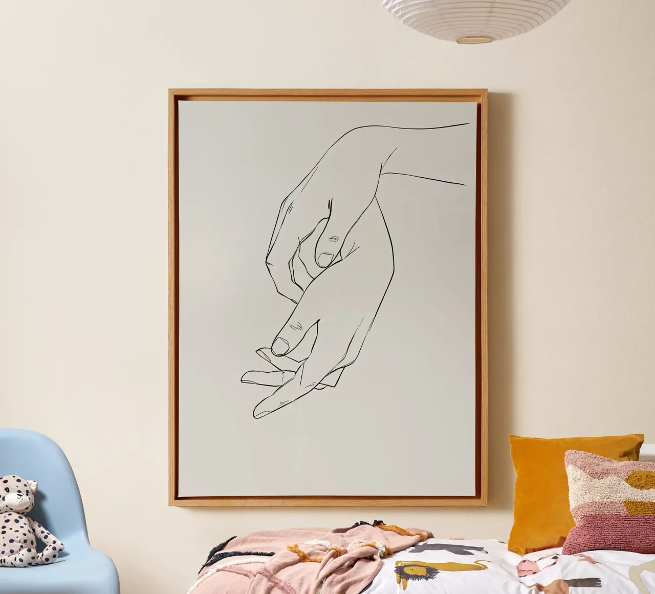 Hand Gesture Minimalist Line Art canvas with Floater frame by Viv Line Art