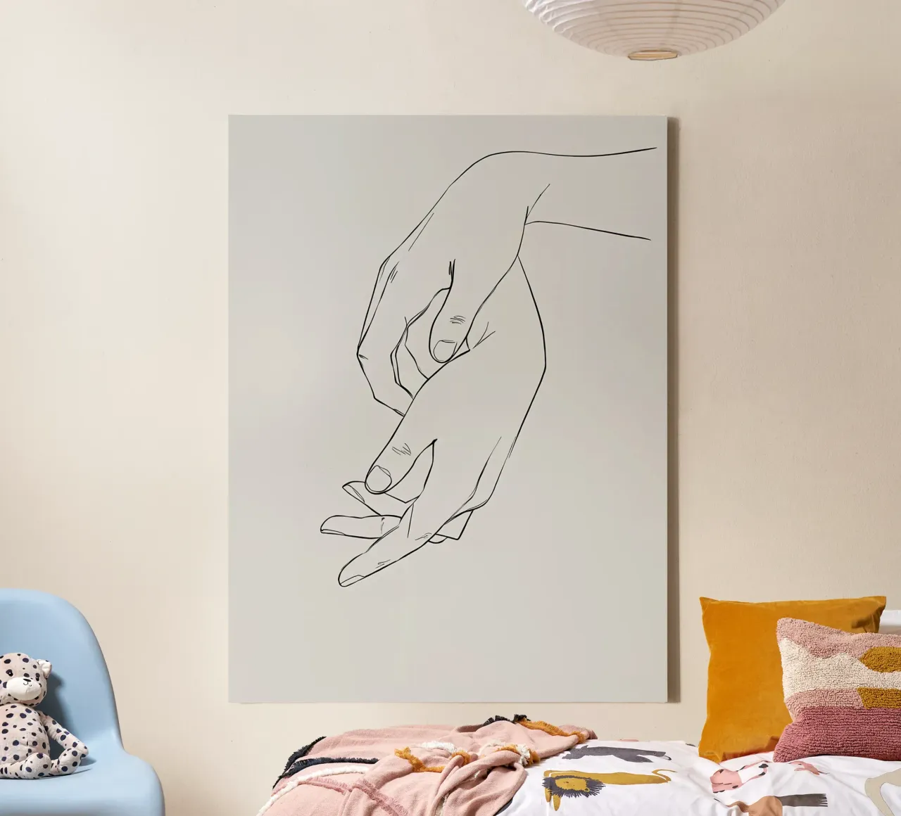 Hand Gesture Minimalist Line Art canvas with Floater frame by Viv Line Art