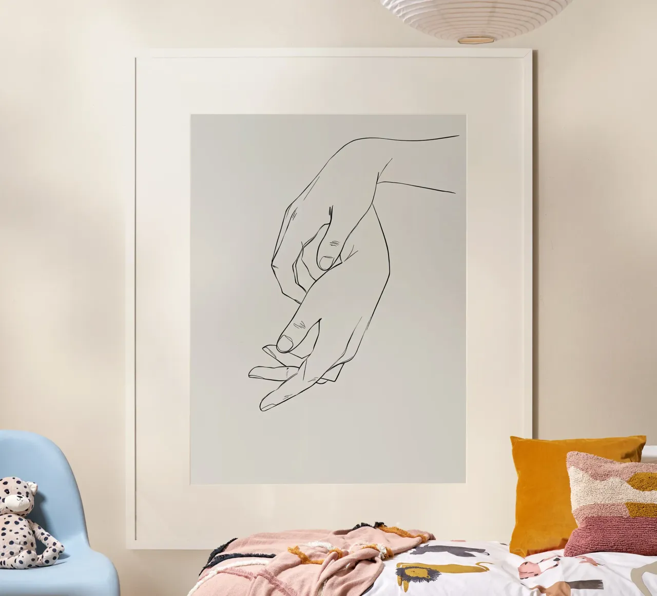 Hand Gesture Minimalist Line Art Poster mit Holzrahmen von Viv Line Art