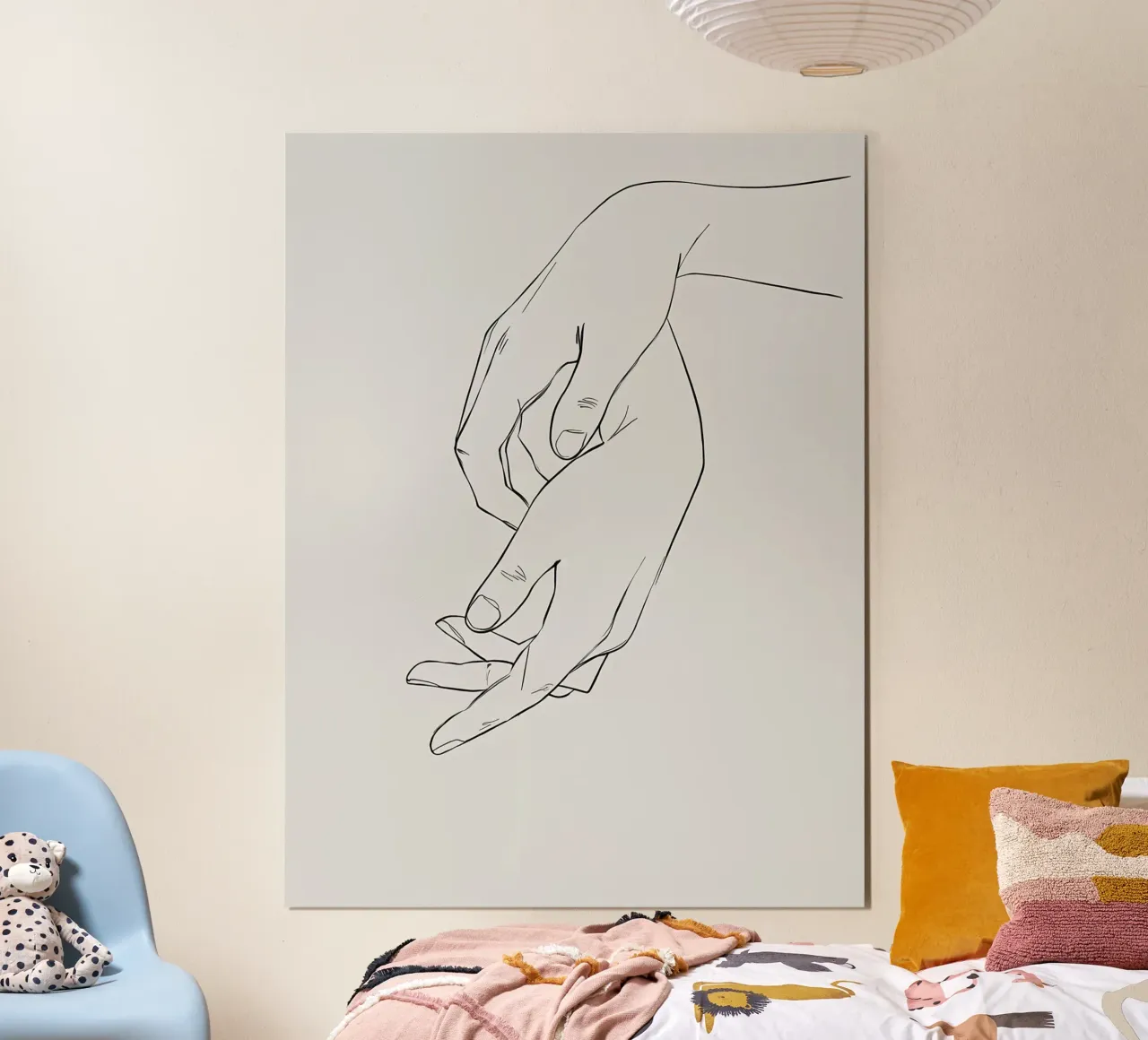 Hand Gesture Minimalist Line Art Poster mit Holzrahmen von Viv Line Art