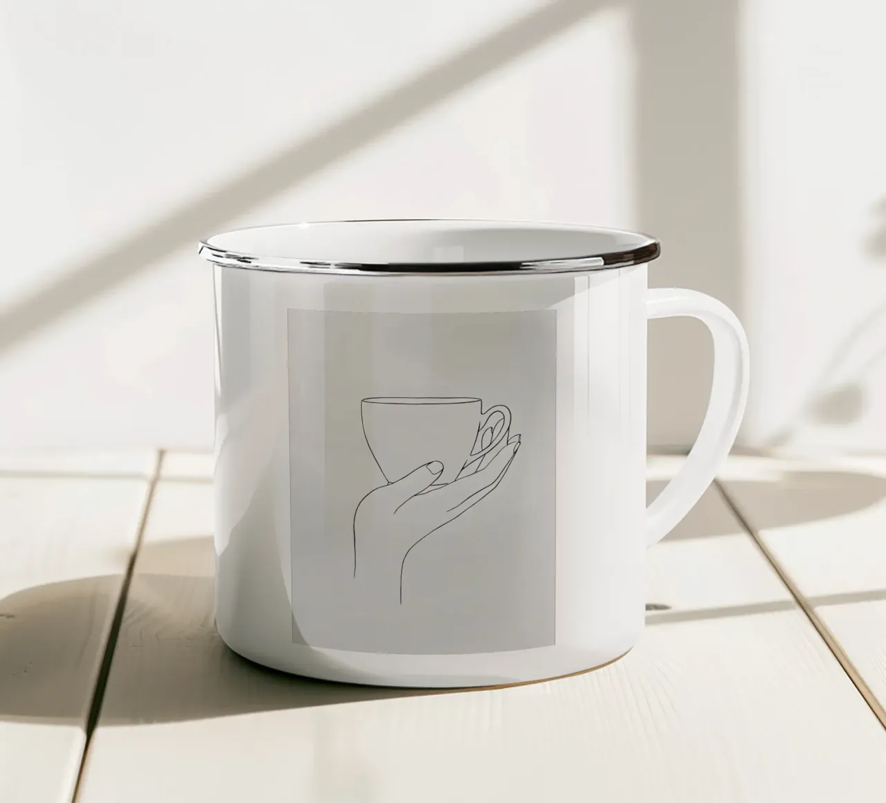 Give Me A Cup Of Tea (Dammi una tazza di tè) Line art minimalista tazza in smalto da Viv Line Art