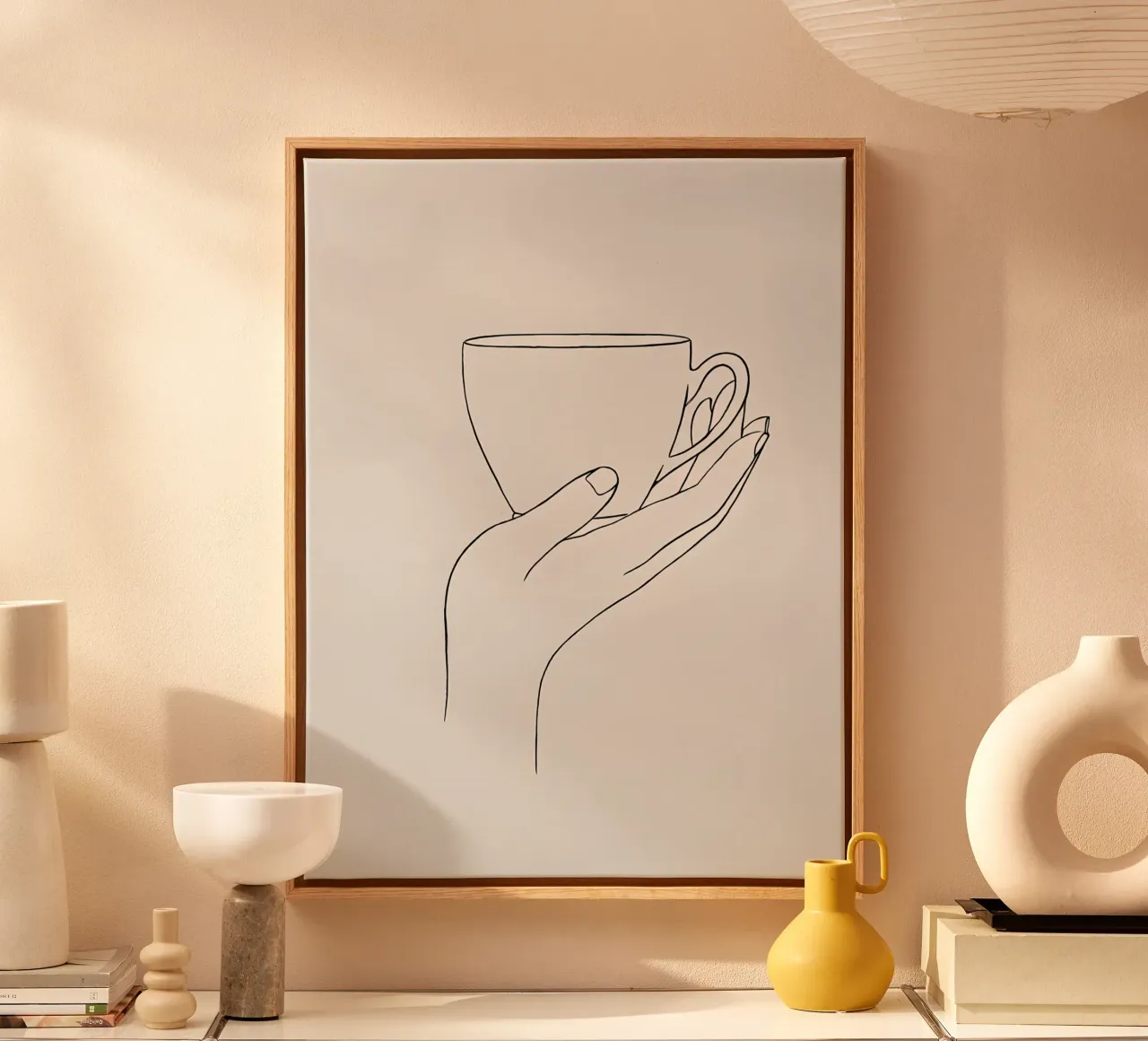Give Me A Cup Of Tea (Dammi una tazza di tè) Line art minimalista tela con Cornice a cassetta da Viv Line Art