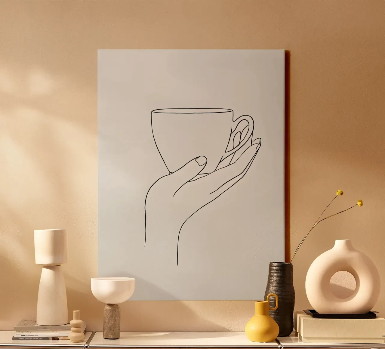 Give Me A Cup Of Tea (Dammi una tazza di tè) Line art minimalista tela con Cornice a cassetta da Viv Line Art