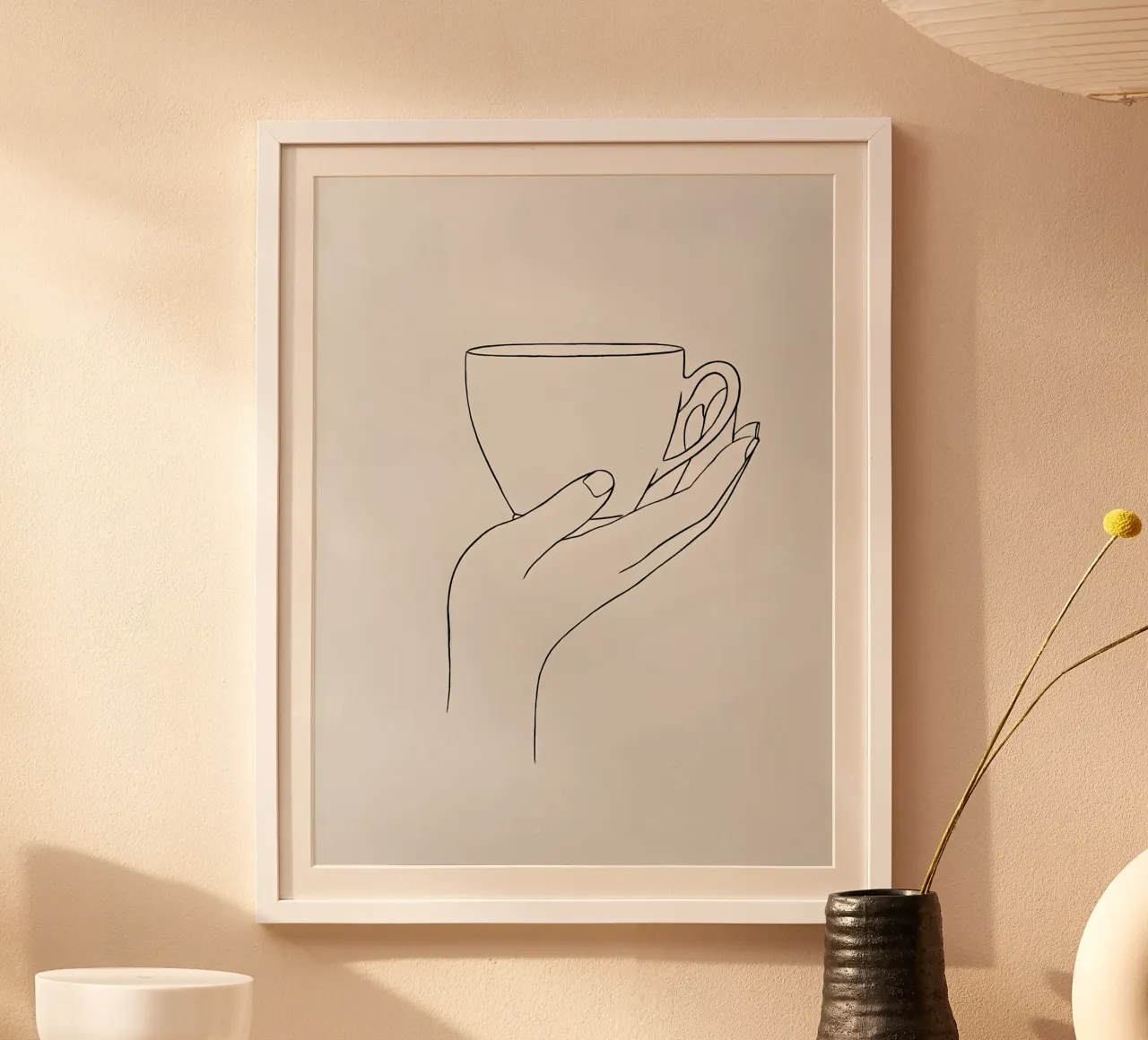 Give Me A Cup Of Tea (Dammi una tazza di tè) Line art minimalista poster con telaio in alluminio da Viv Line Art