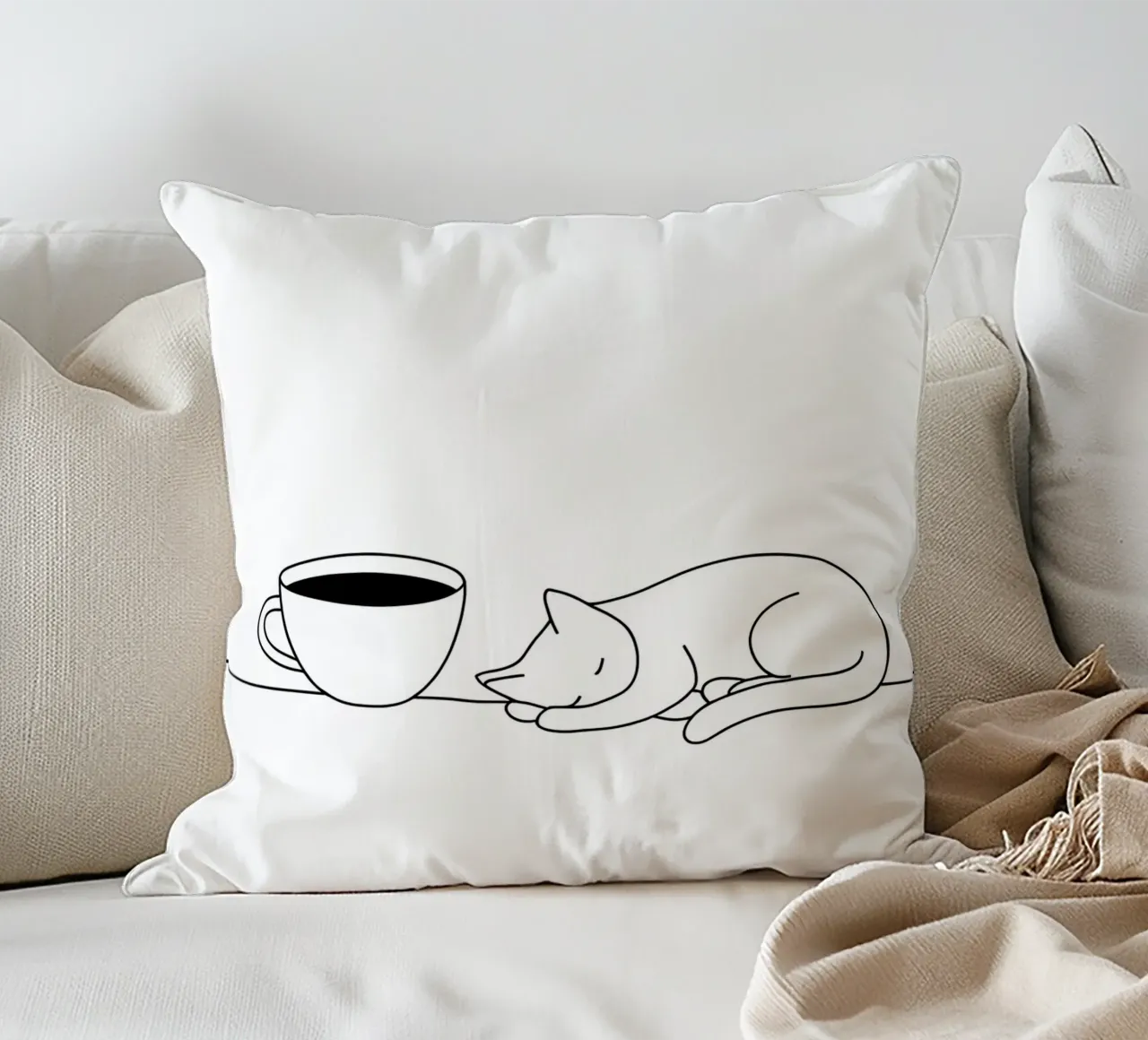 Gatto e caffè Line Art minimalista cuscino da Viv Line Art