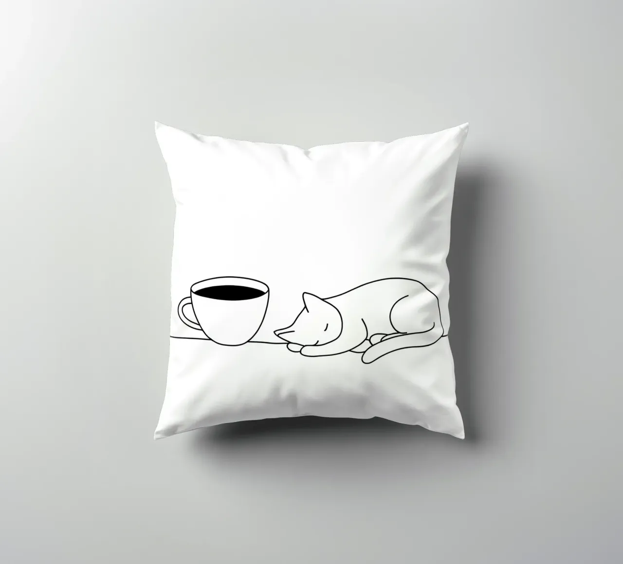 Gatto e caffè Line Art minimalista cuscino da Viv Line Art