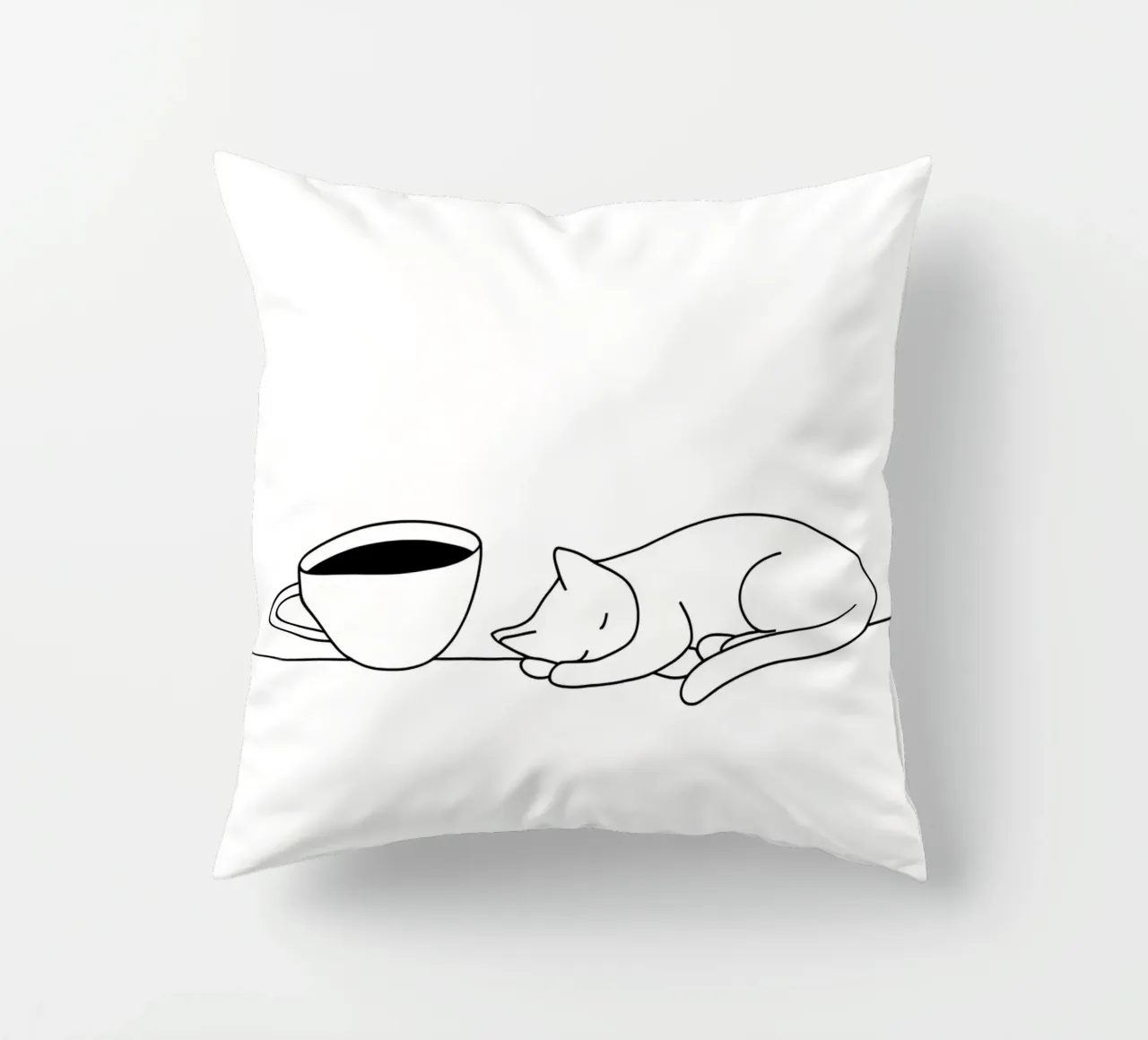 Gatto e caffè Line Art minimalista cuscino da Viv Line Art